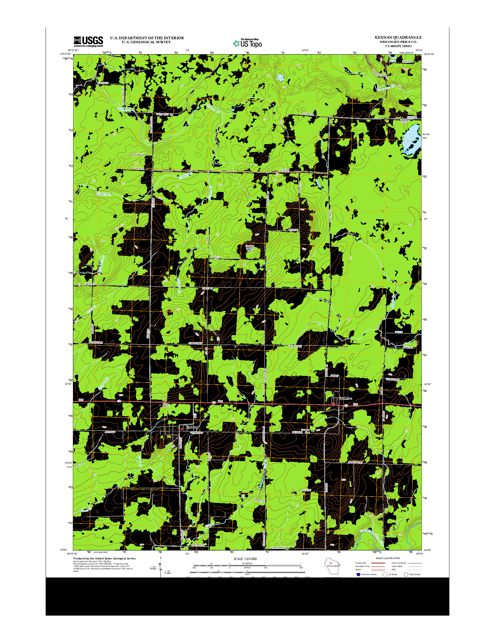 USGS US TOPO 7.5-MINUTE MAP FOR KENNAN, WI 2013