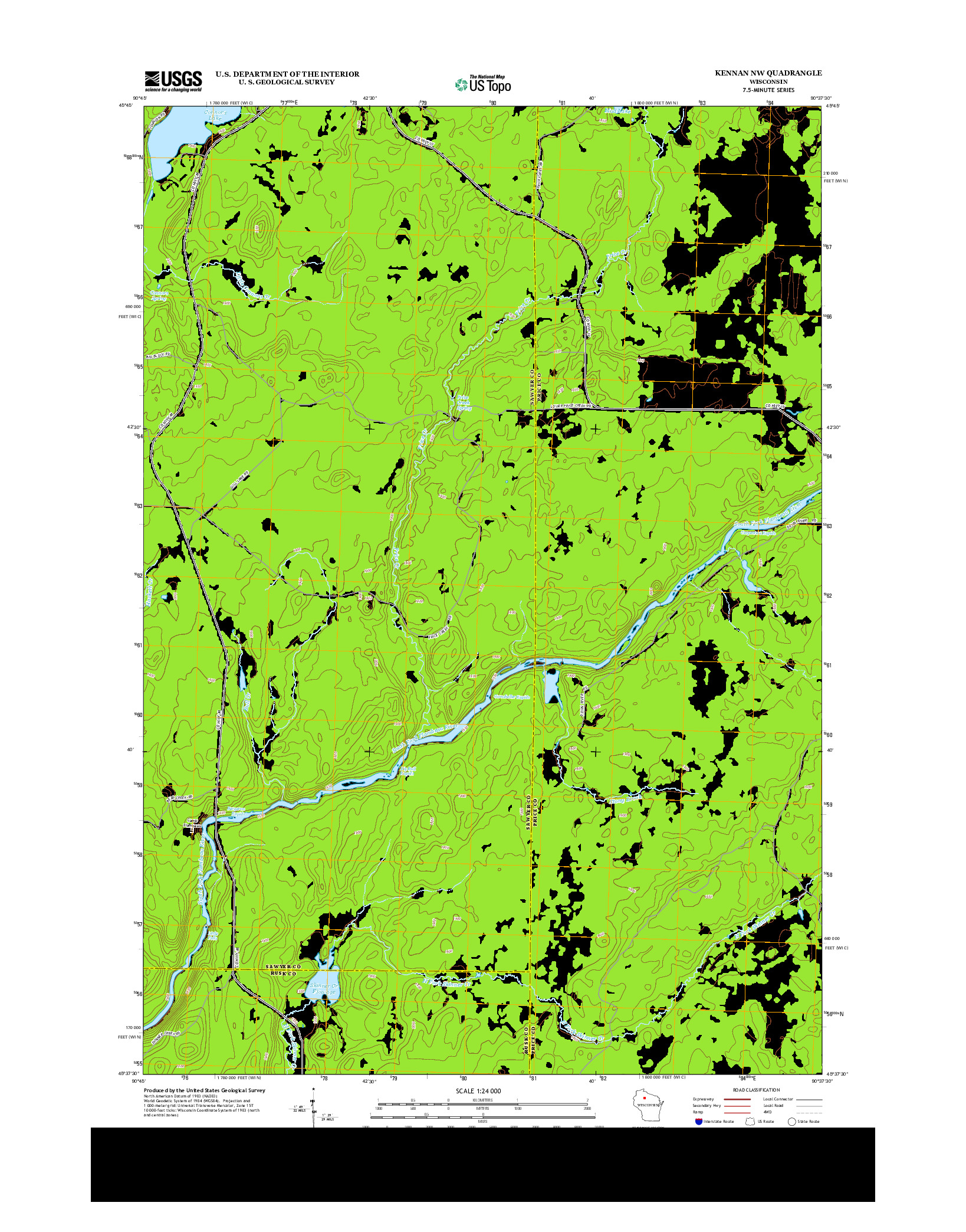 USGS US TOPO 7.5-MINUTE MAP FOR KENNAN NW, WI 2013