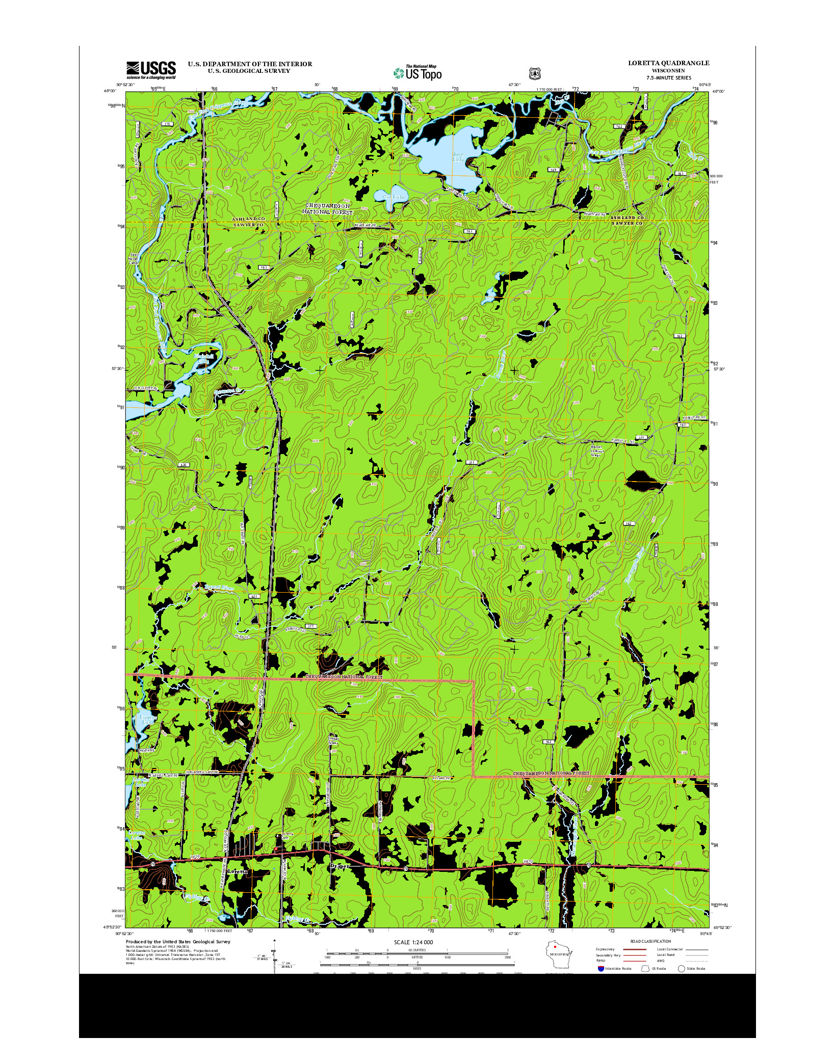 USGS US TOPO 7.5-MINUTE MAP FOR LORETTA, WI 2013