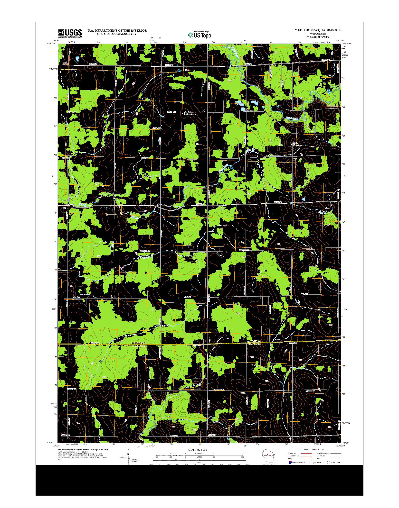 USGS US TOPO 7.5-MINUTE MAP FOR MEDFORD SW, WI 2013