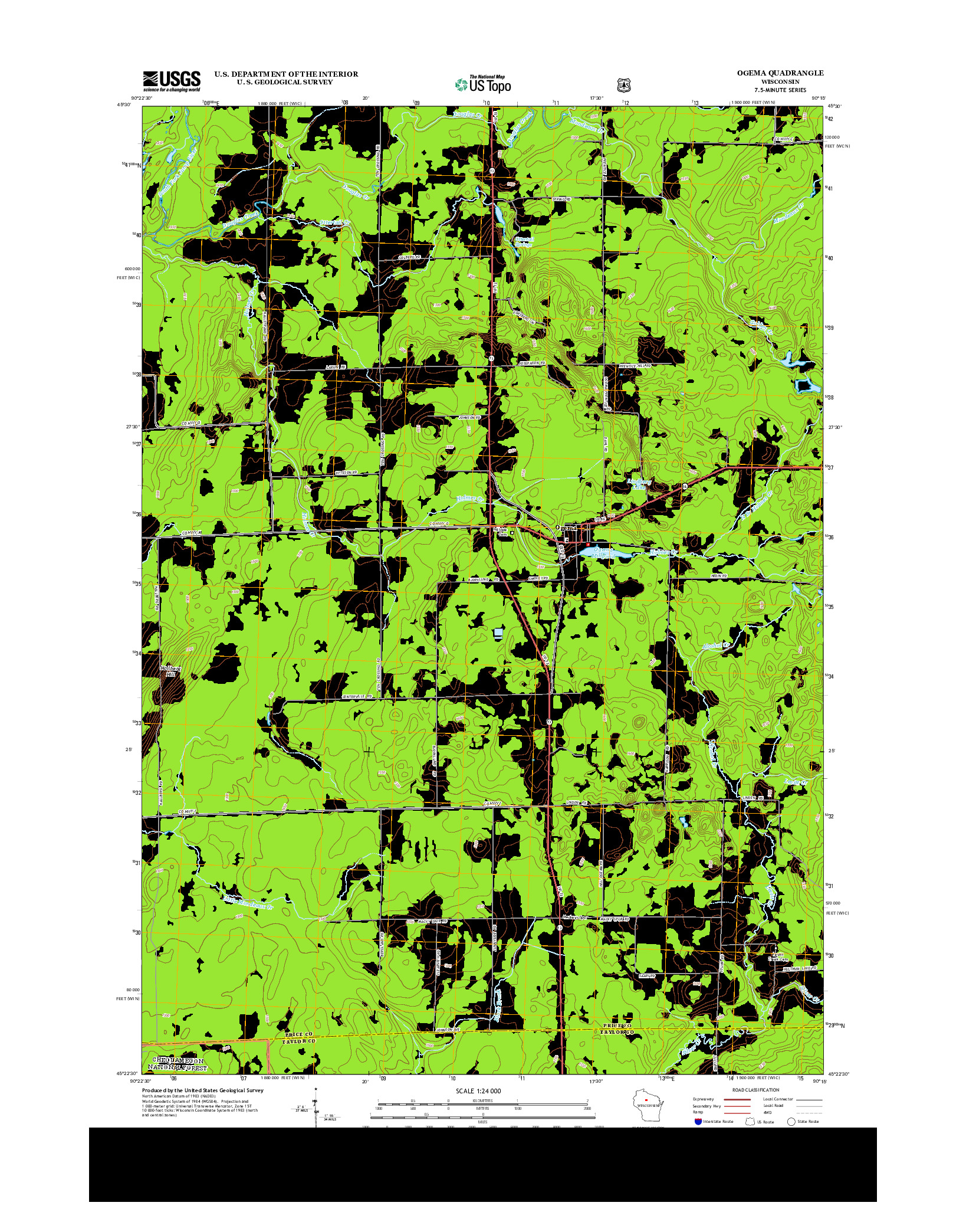 USGS US TOPO 7.5-MINUTE MAP FOR OGEMA, WI 2013