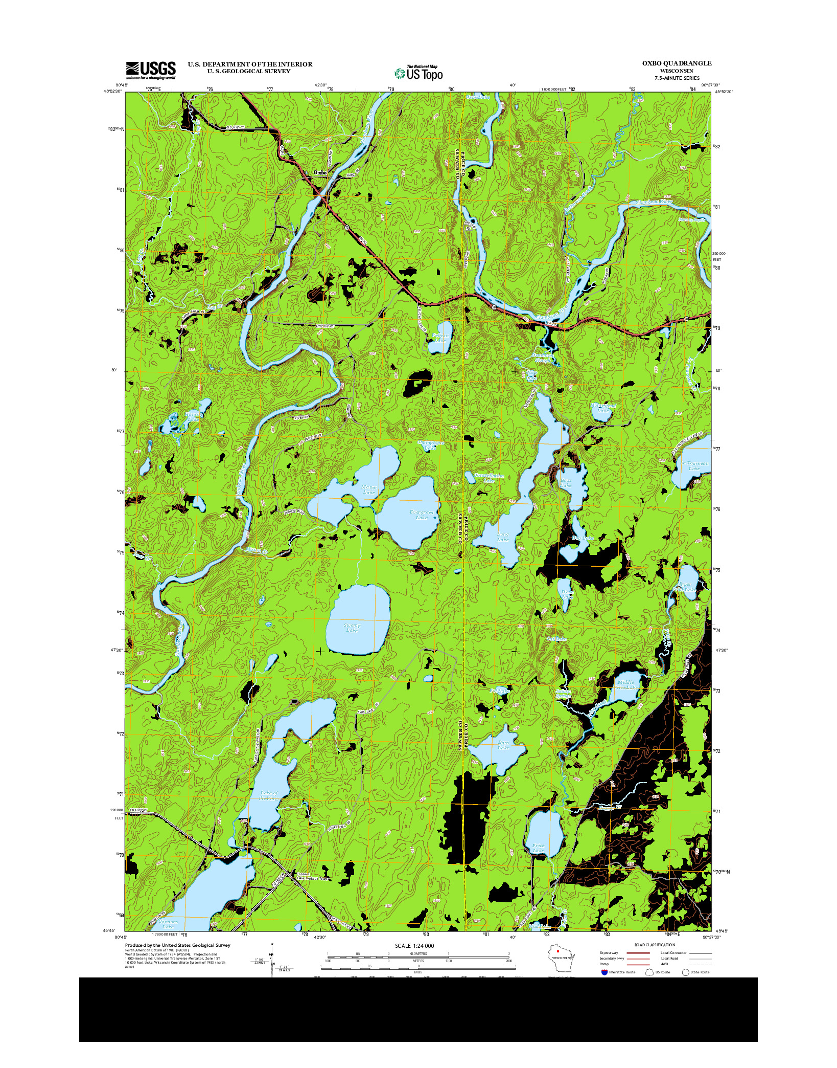 USGS US TOPO 7.5-MINUTE MAP FOR OXBO, WI 2013