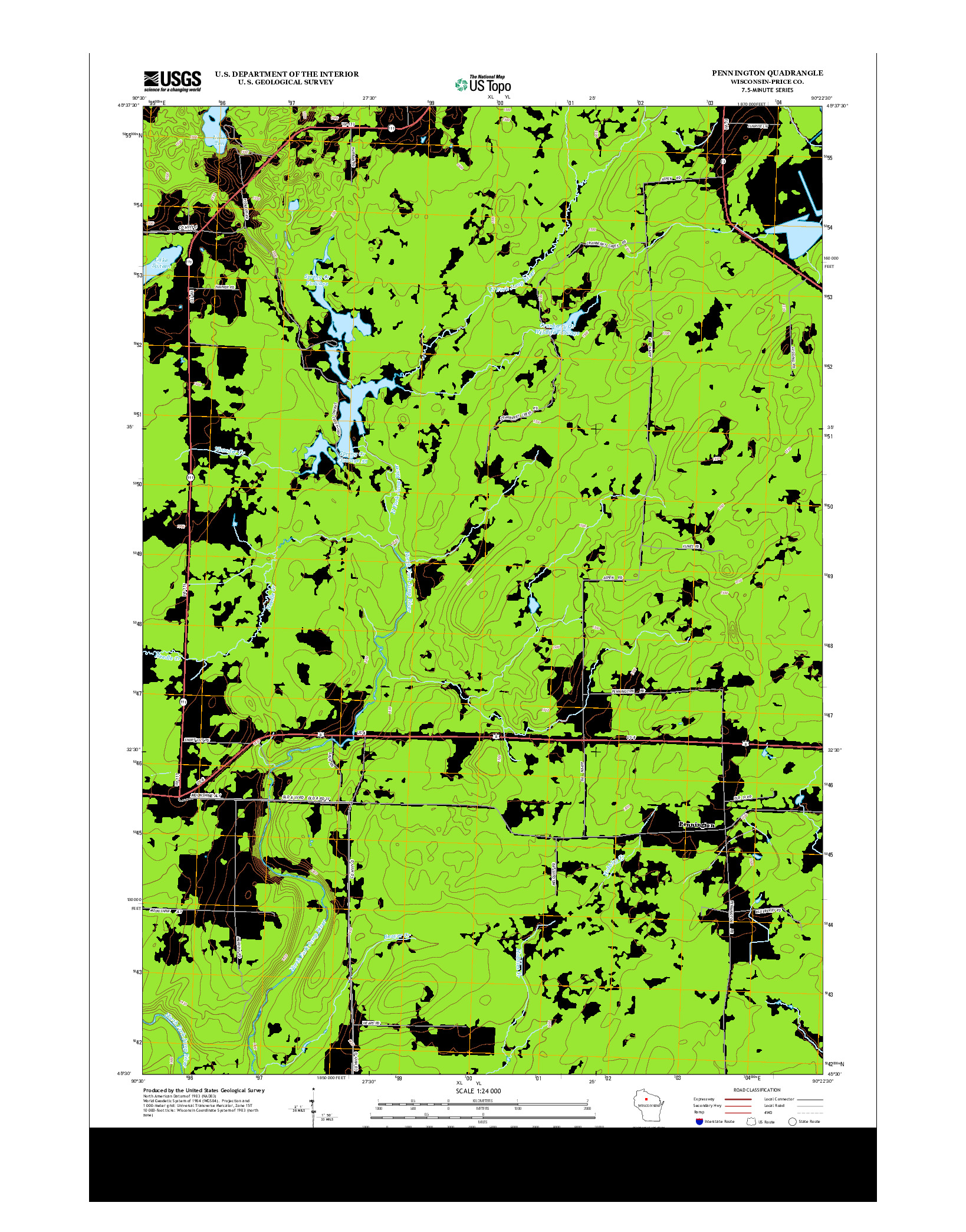 USGS US TOPO 7.5-MINUTE MAP FOR PENNINGTON, WI 2013