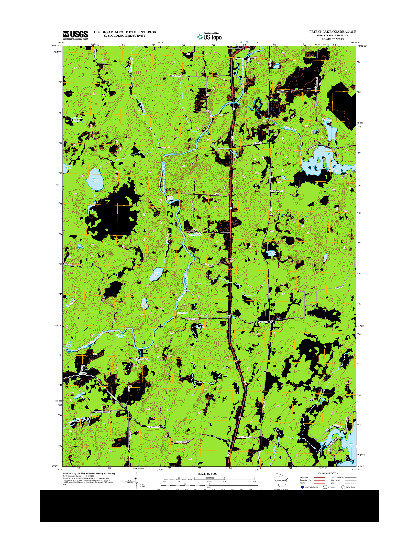 USGS US TOPO 7.5-MINUTE MAP FOR PRIEST LAKE, WI 2013