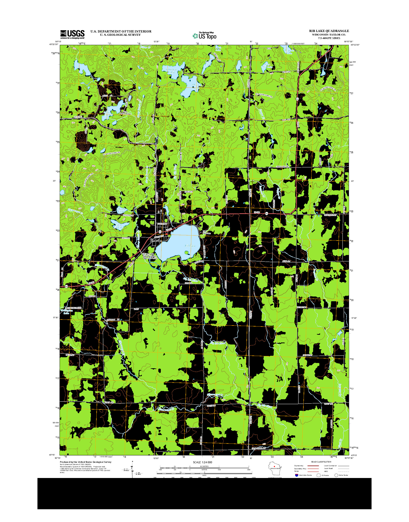 USGS US TOPO 7.5-MINUTE MAP FOR RIB LAKE, WI 2013