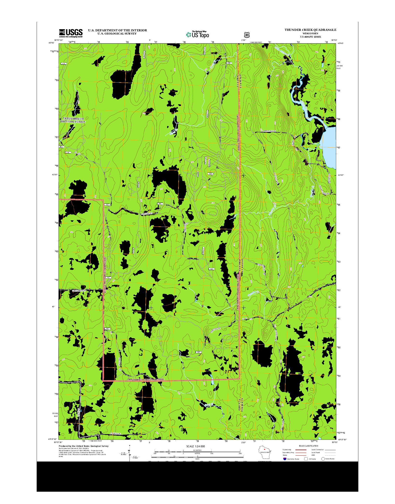 USGS US TOPO 7.5-MINUTE MAP FOR THUNDER CREEK, WI 2013
