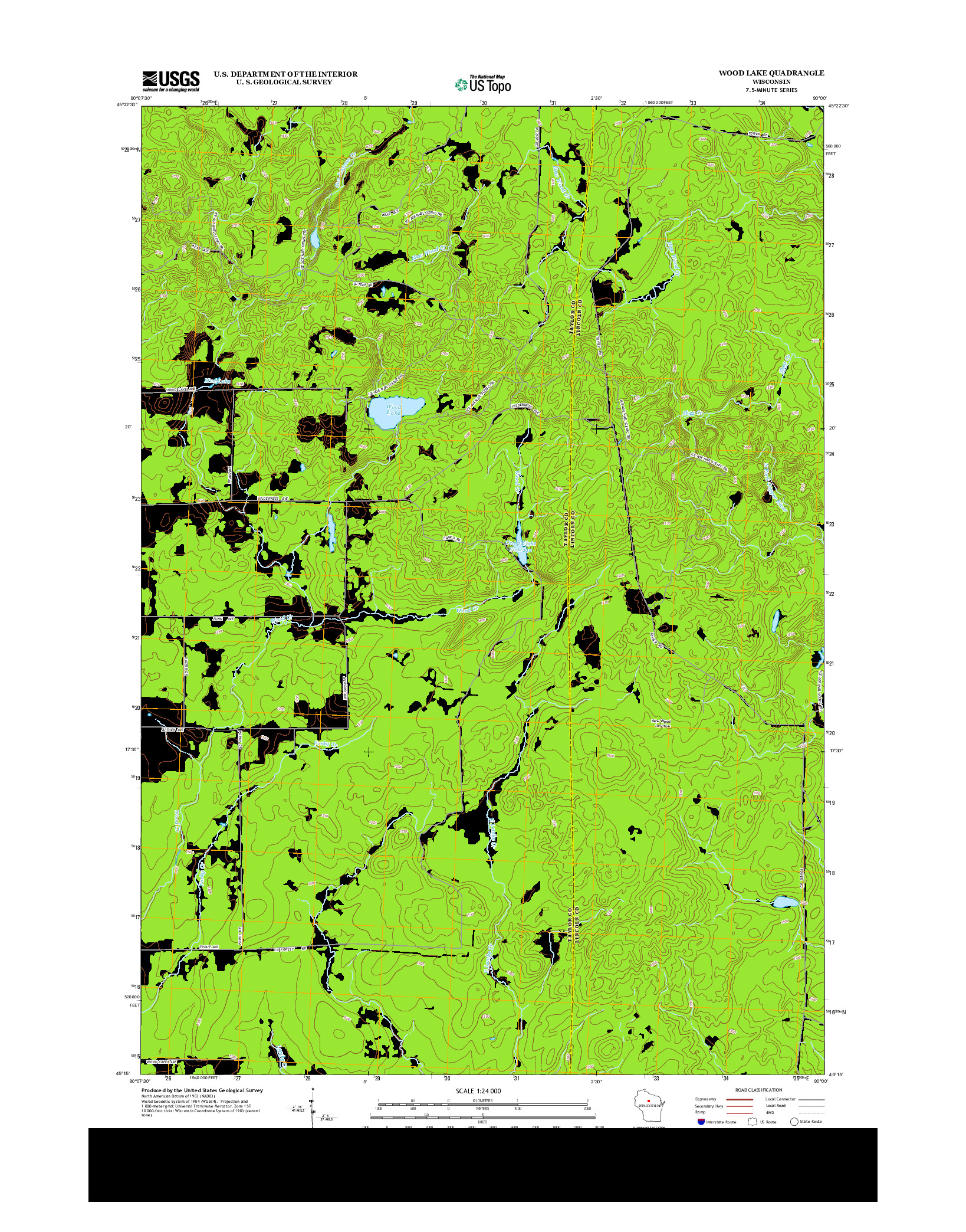 USGS US TOPO 7.5-MINUTE MAP FOR WOOD LAKE, WI 2013