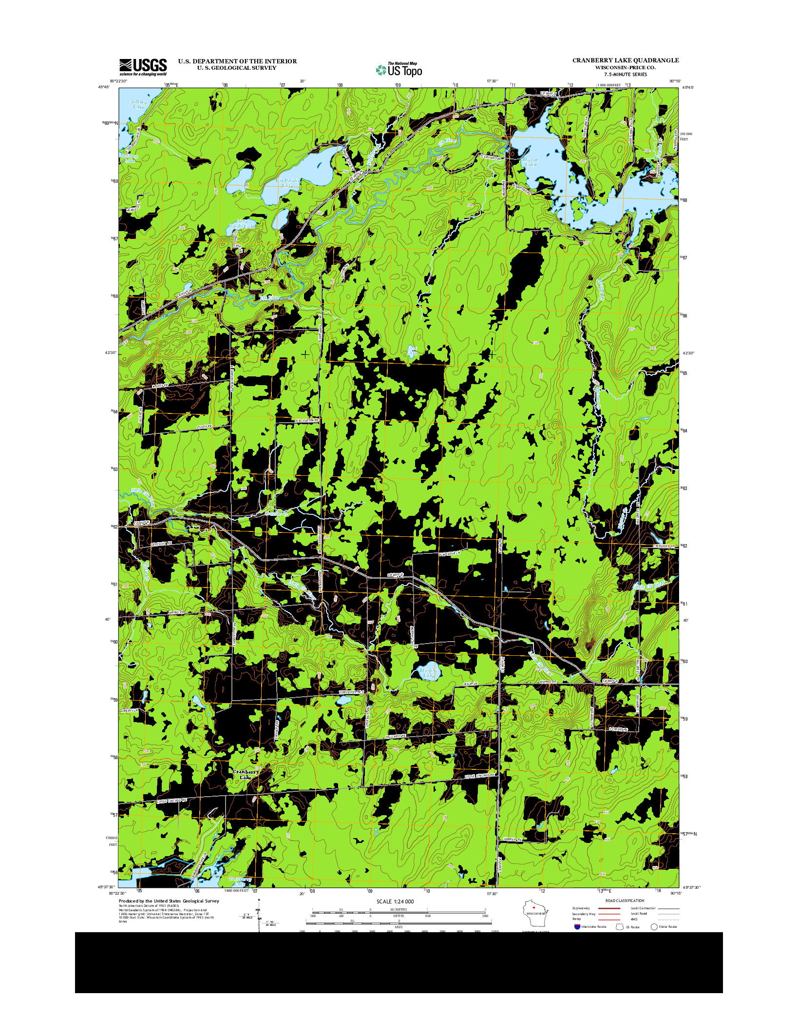 USGS US TOPO 7.5-MINUTE MAP FOR CRANBERRY LAKE, WI 2013