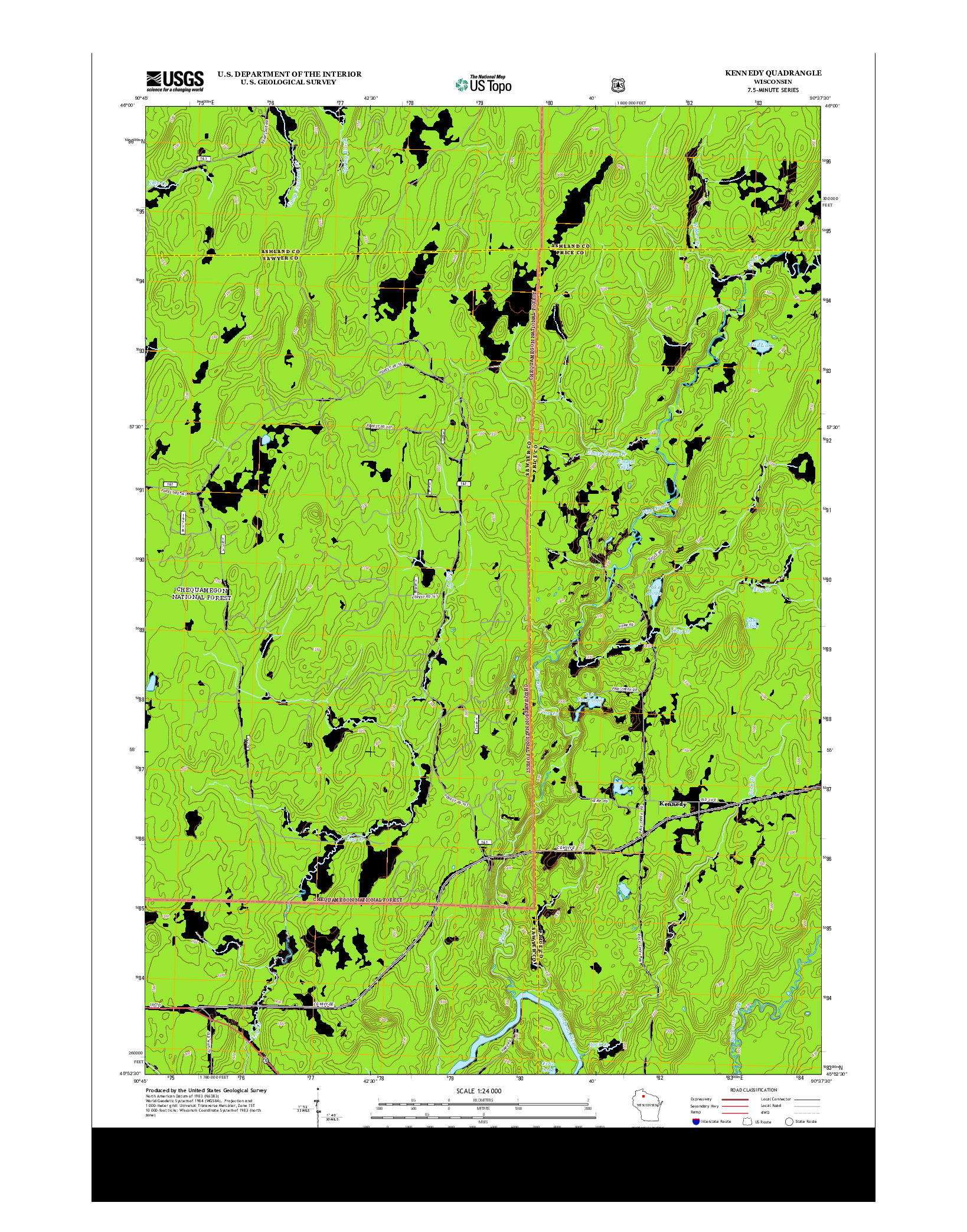 USGS US TOPO 7.5-MINUTE MAP FOR KENNEDY, WI 2013