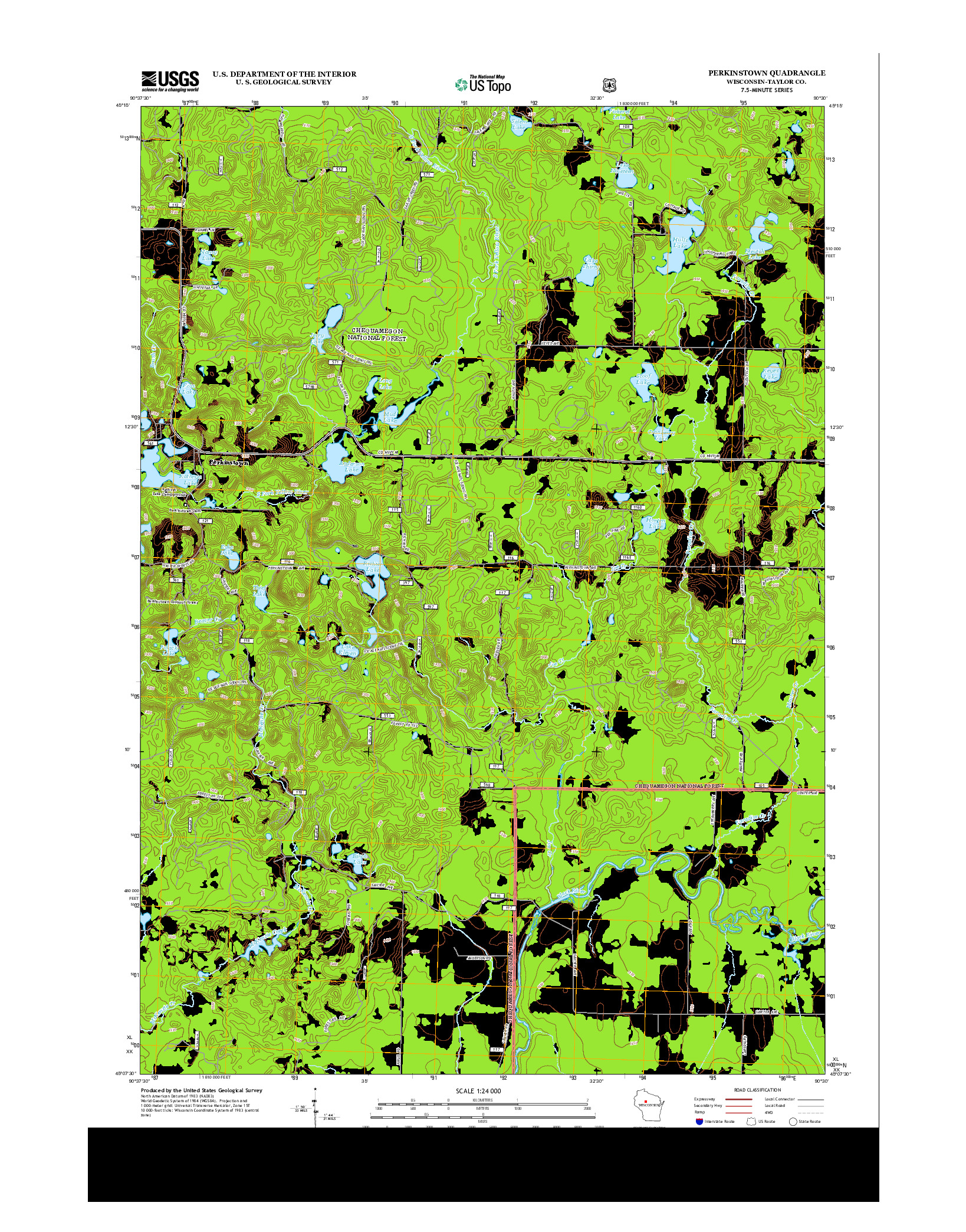 USGS US TOPO 7.5-MINUTE MAP FOR PERKINSTOWN, WI 2013