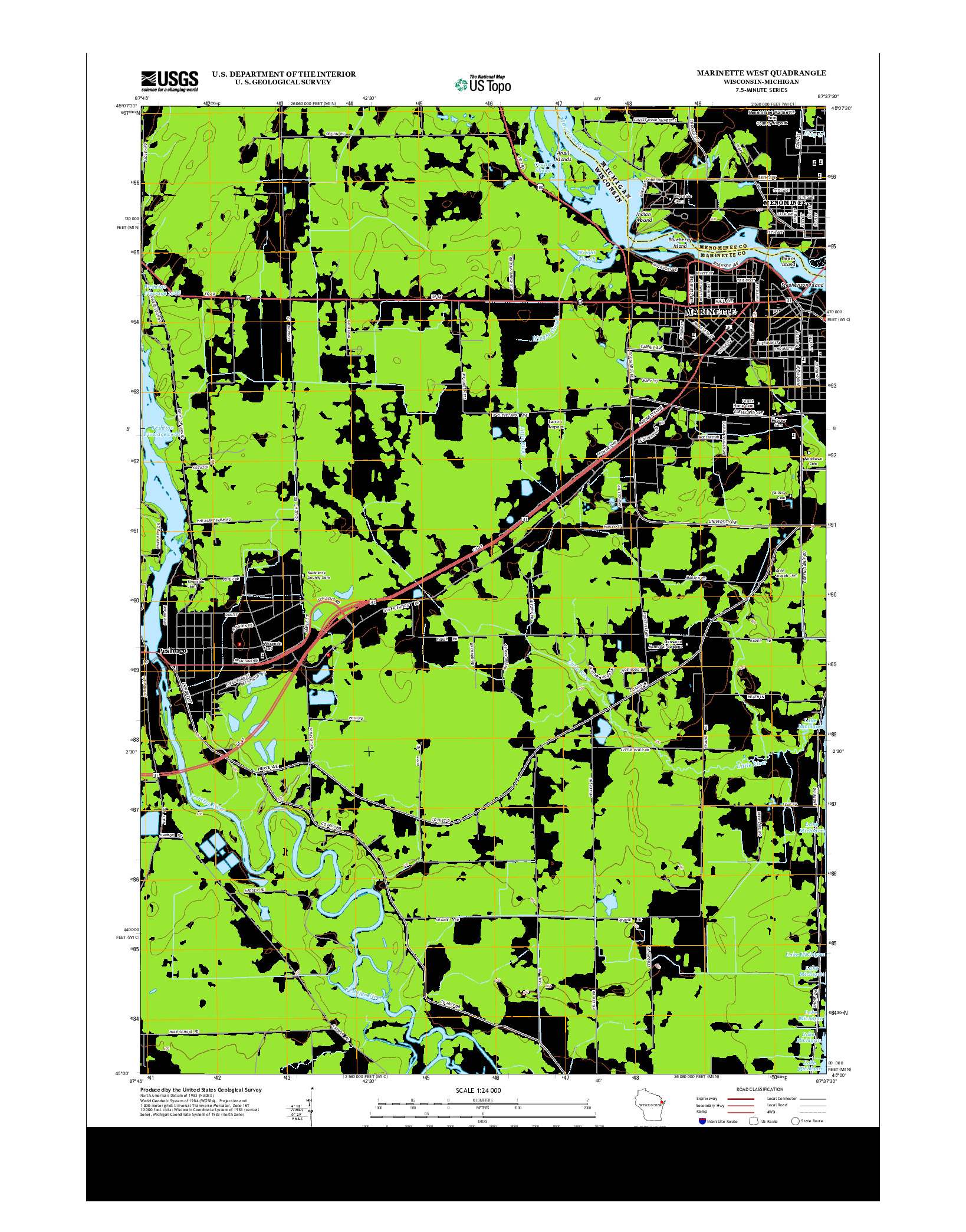 USGS US TOPO 7.5-MINUTE MAP FOR MARINETTE WEST, WI-MI 2013