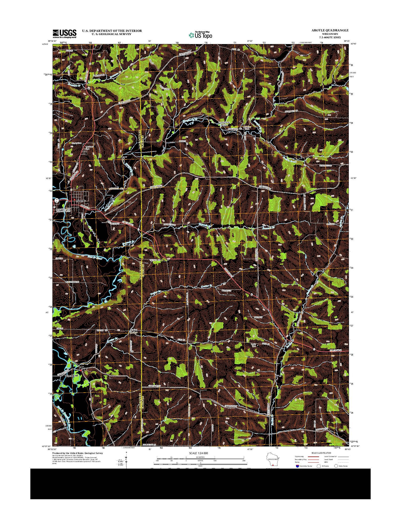 USGS US TOPO 7.5-MINUTE MAP FOR ARGYLE, WI 2013
