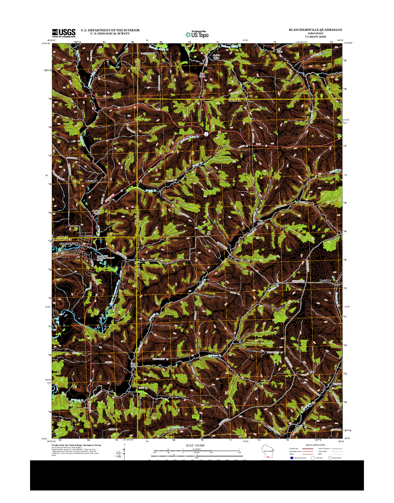 USGS US TOPO 7.5-MINUTE MAP FOR BLANCHARDVILLE, WI 2013