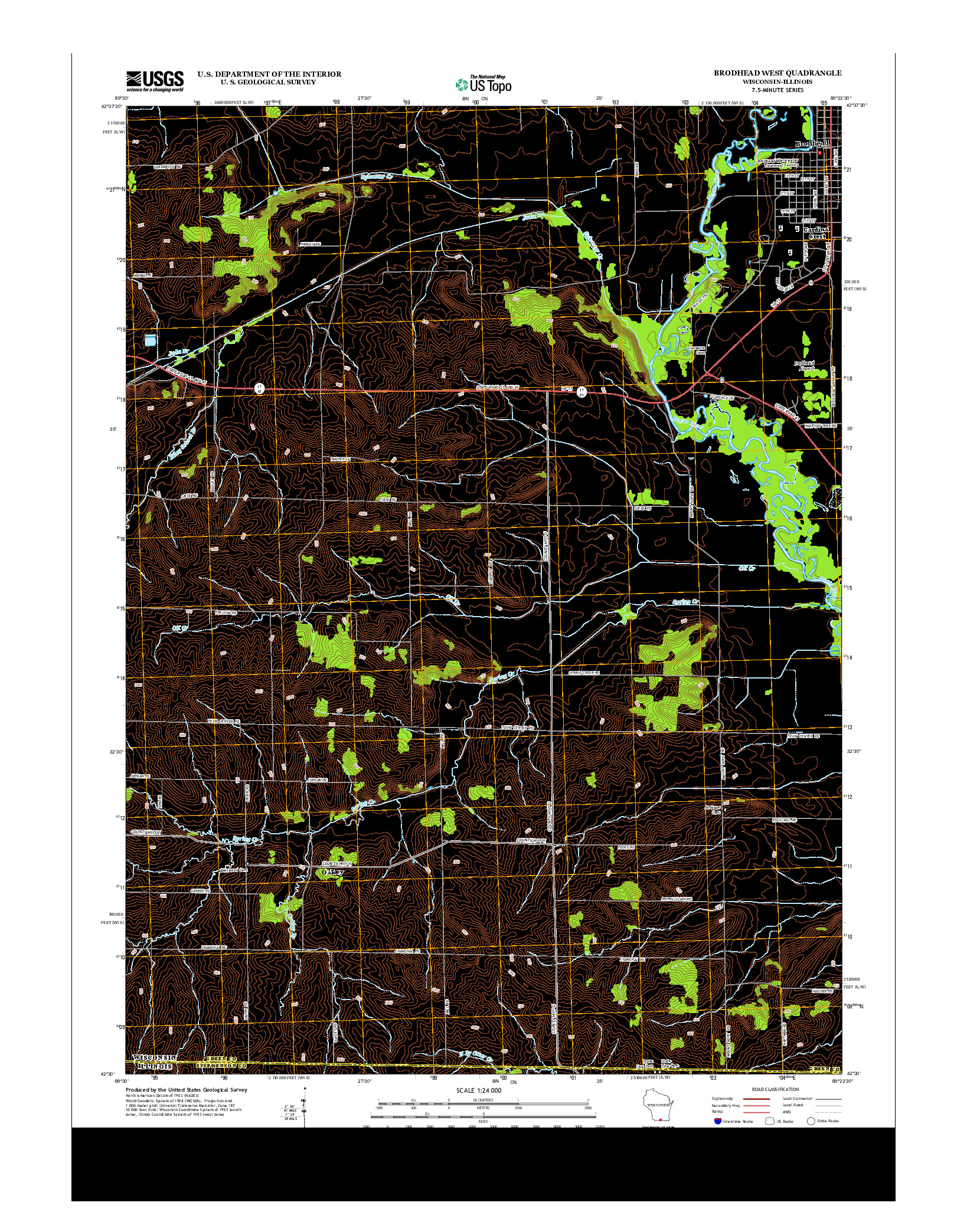 USGS US TOPO 7.5-MINUTE MAP FOR BRODHEAD WEST, WI-IL 2013