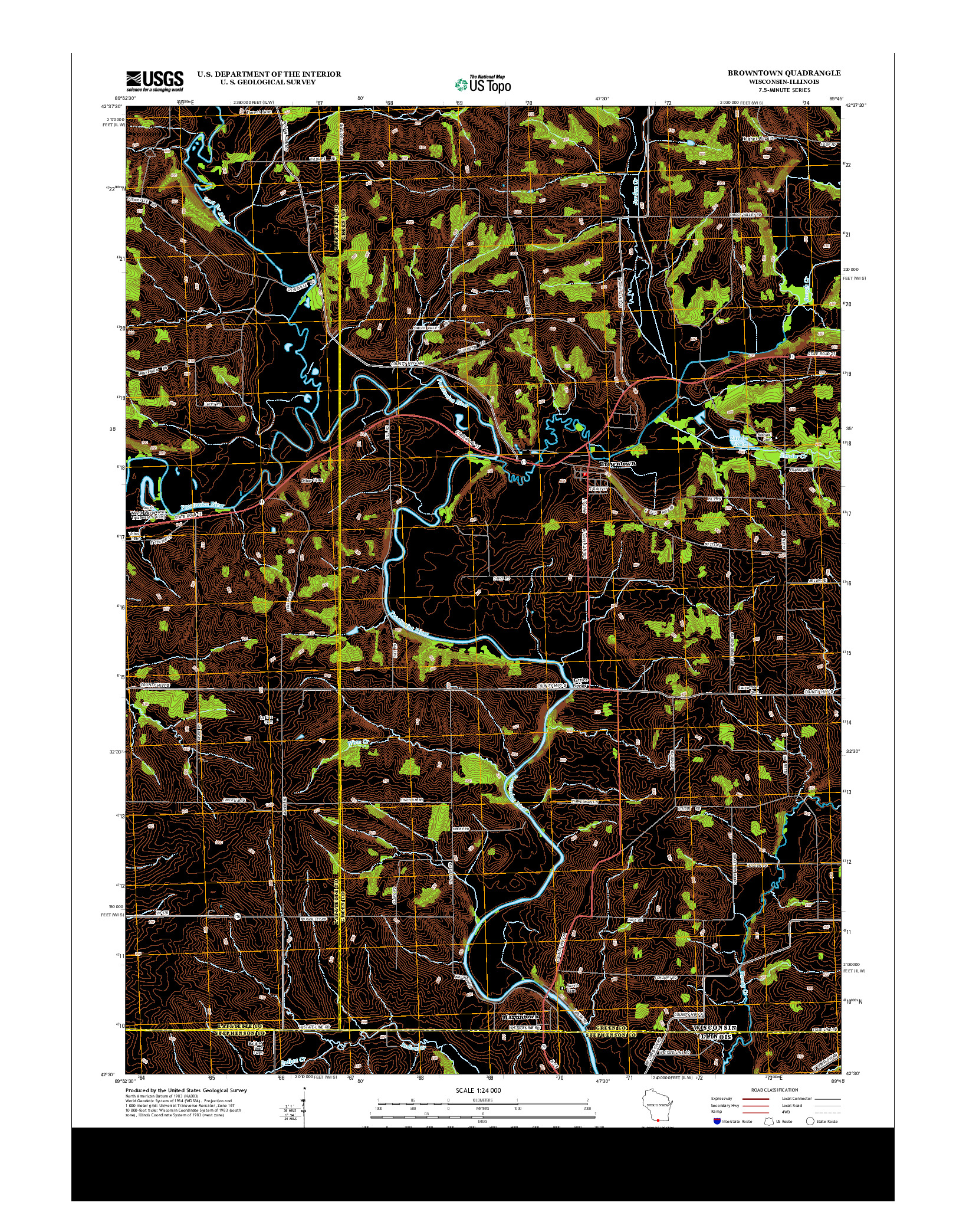 USGS US TOPO 7.5-MINUTE MAP FOR BROWNTOWN, WI-IL 2013
