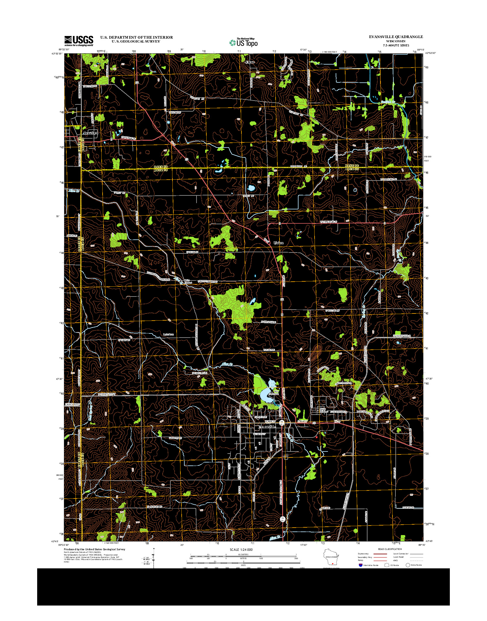 USGS US TOPO 7.5-MINUTE MAP FOR EVANSVILLE, WI 2013