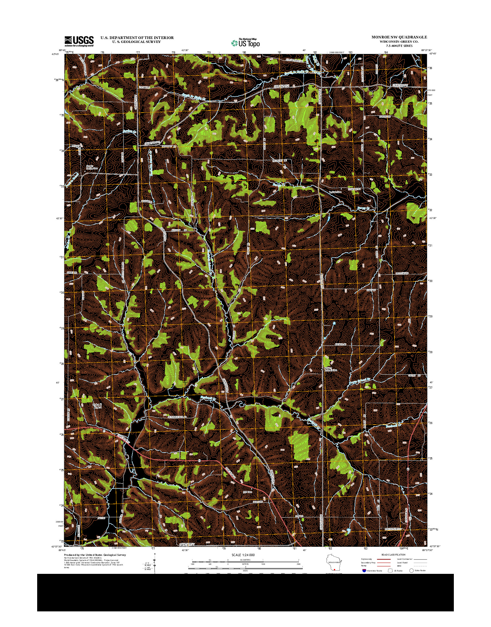 USGS US TOPO 7.5-MINUTE MAP FOR MONROE NW, WI 2013