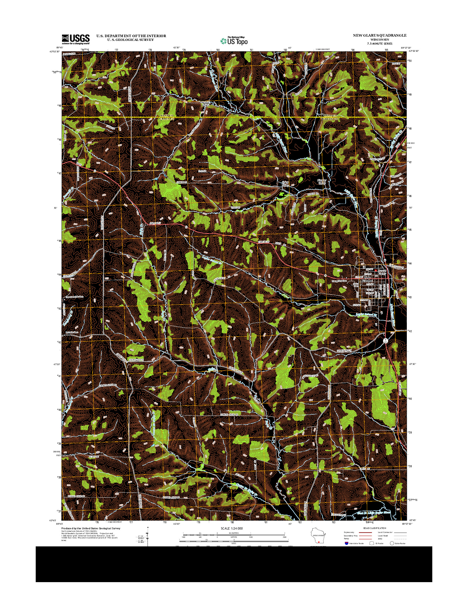 USGS US TOPO 7.5-MINUTE MAP FOR NEW GLARUS, WI 2013