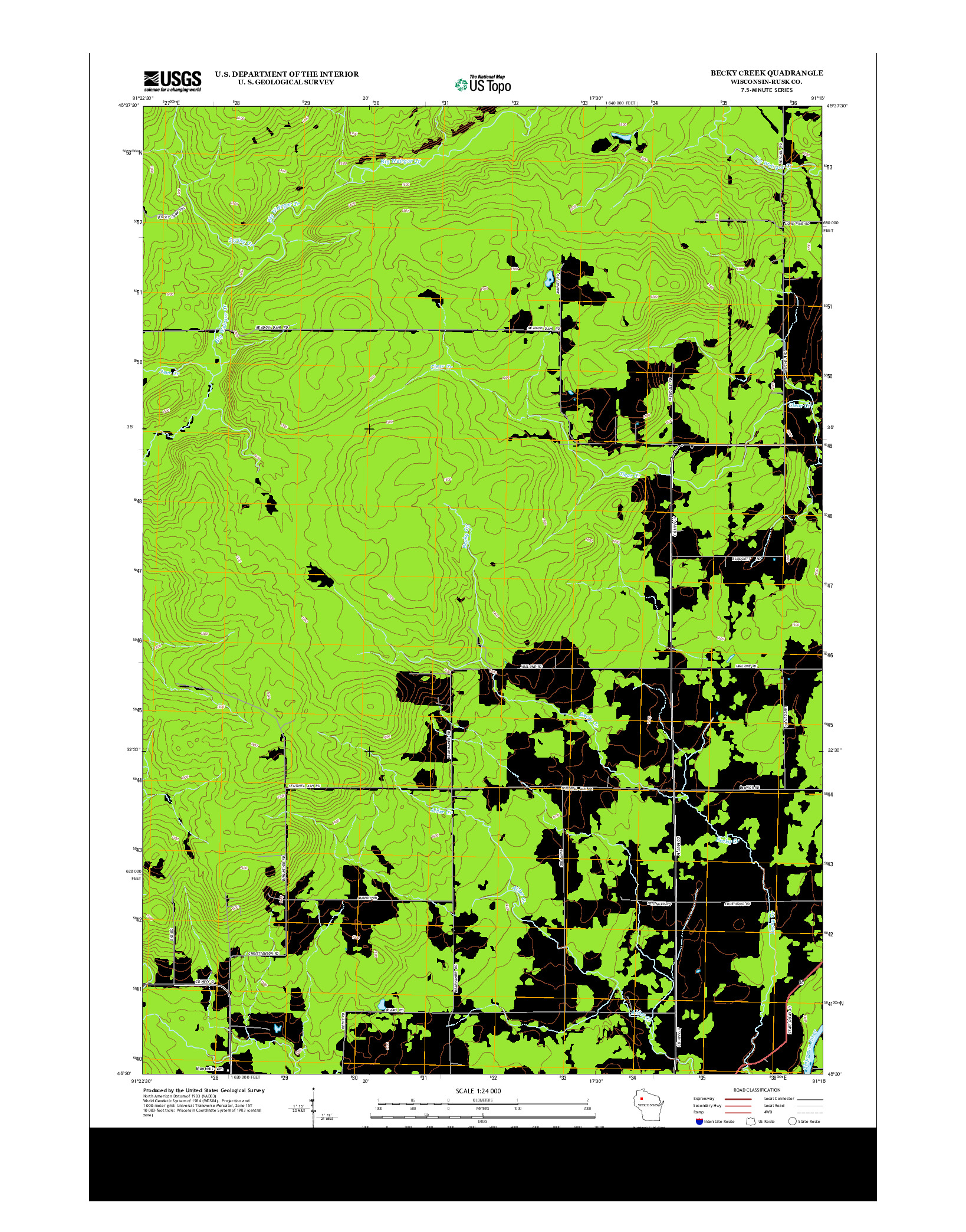 USGS US TOPO 7.5-MINUTE MAP FOR BECKY CREEK, WI 2013