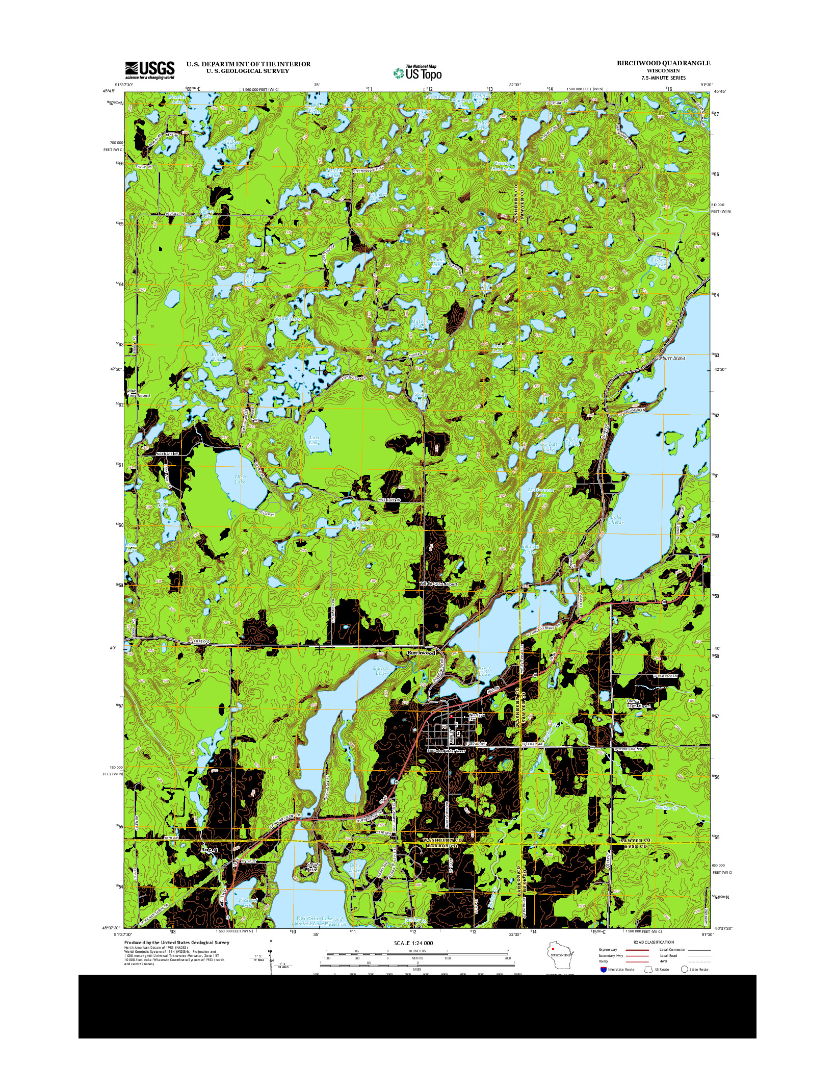 USGS US TOPO 7.5-MINUTE MAP FOR BIRCHWOOD, WI 2013