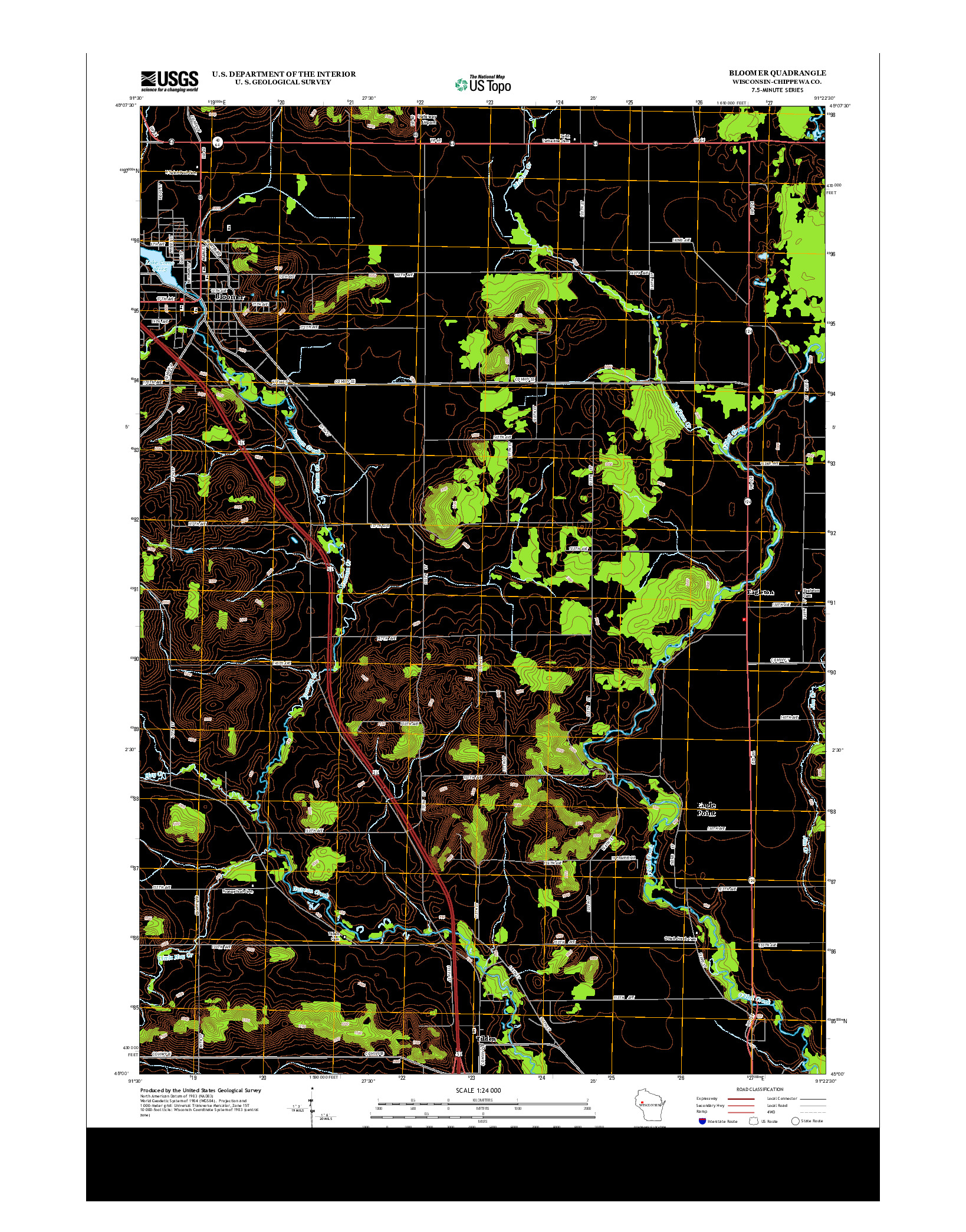USGS US TOPO 7.5-MINUTE MAP FOR BLOOMER, WI 2013