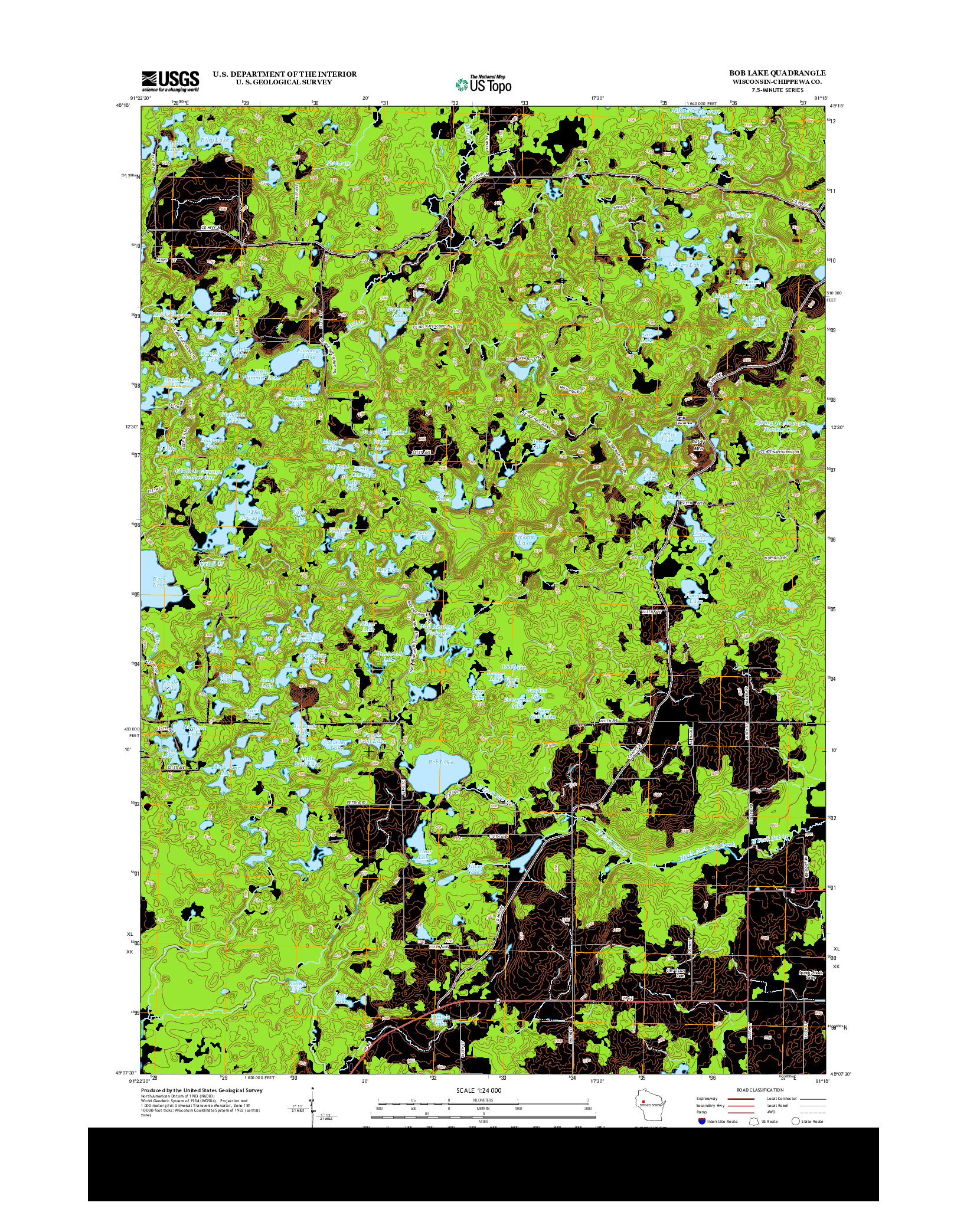 USGS US TOPO 7.5-MINUTE MAP FOR BOB LAKE, WI 2013