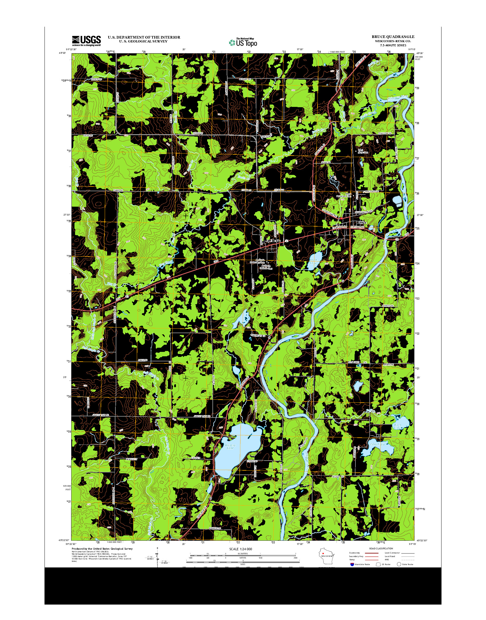 USGS US TOPO 7.5-MINUTE MAP FOR BRUCE, WI 2013
