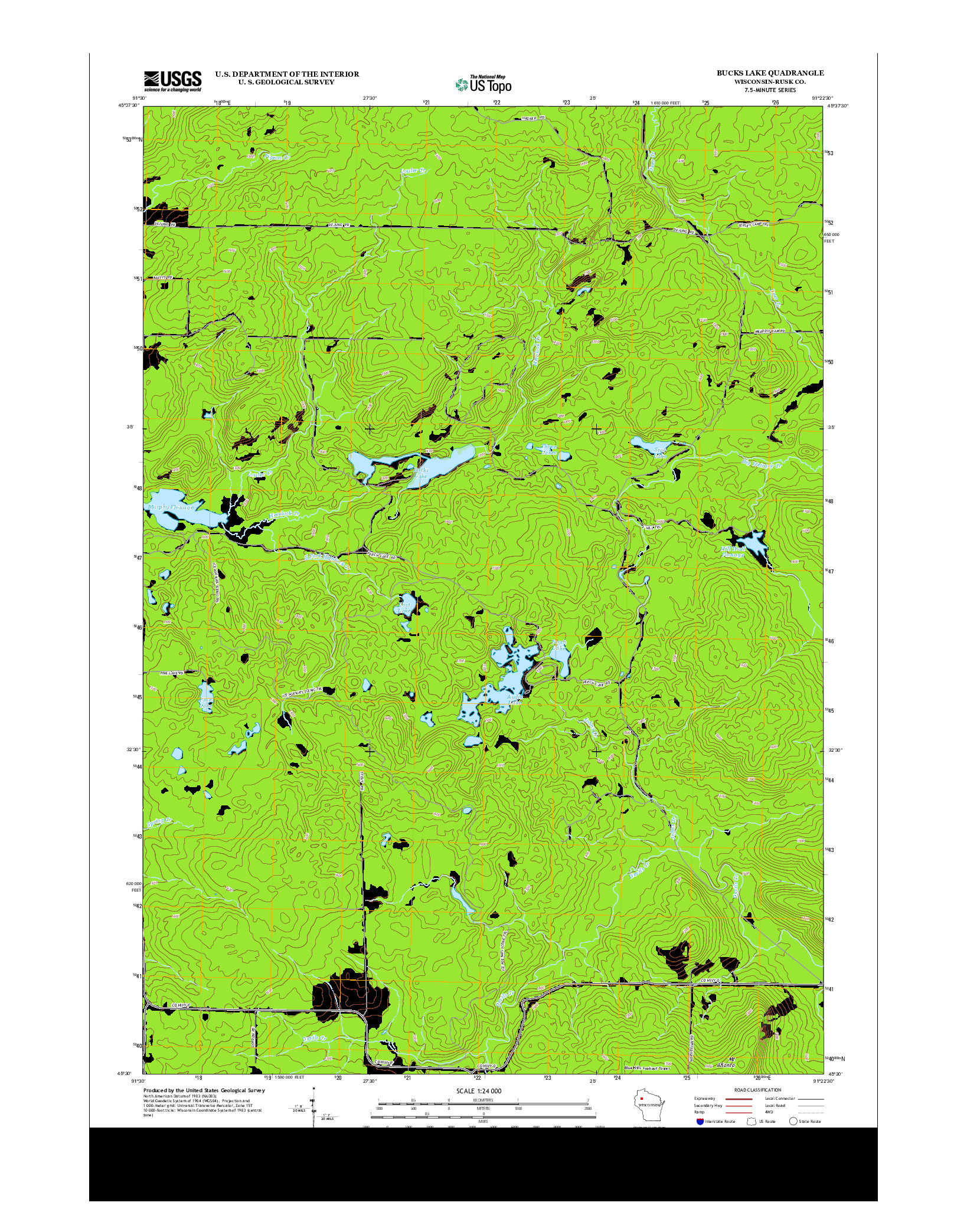 USGS US TOPO 7.5-MINUTE MAP FOR BUCKS LAKE, WI 2013