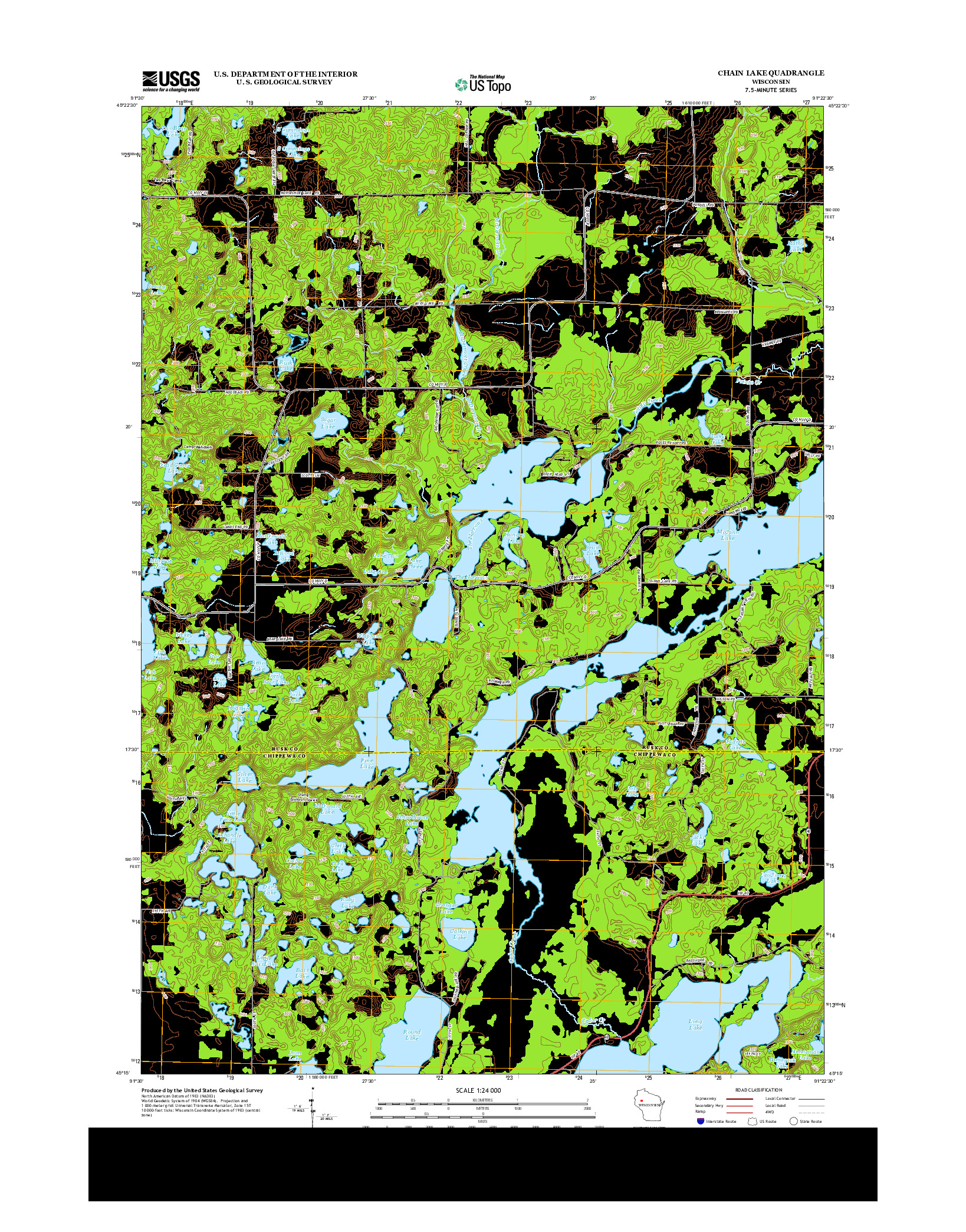 USGS US TOPO 7.5-MINUTE MAP FOR CHAIN LAKE, WI 2013