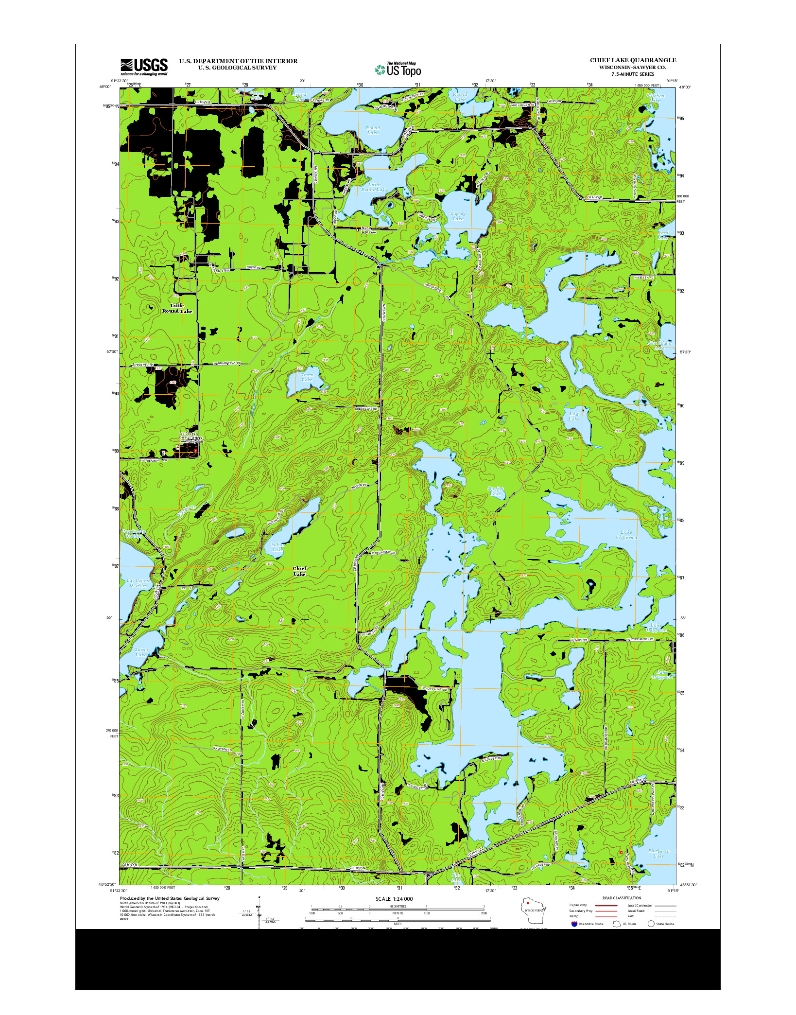 USGS US TOPO 7.5-MINUTE MAP FOR CHIEF LAKE, WI 2013
