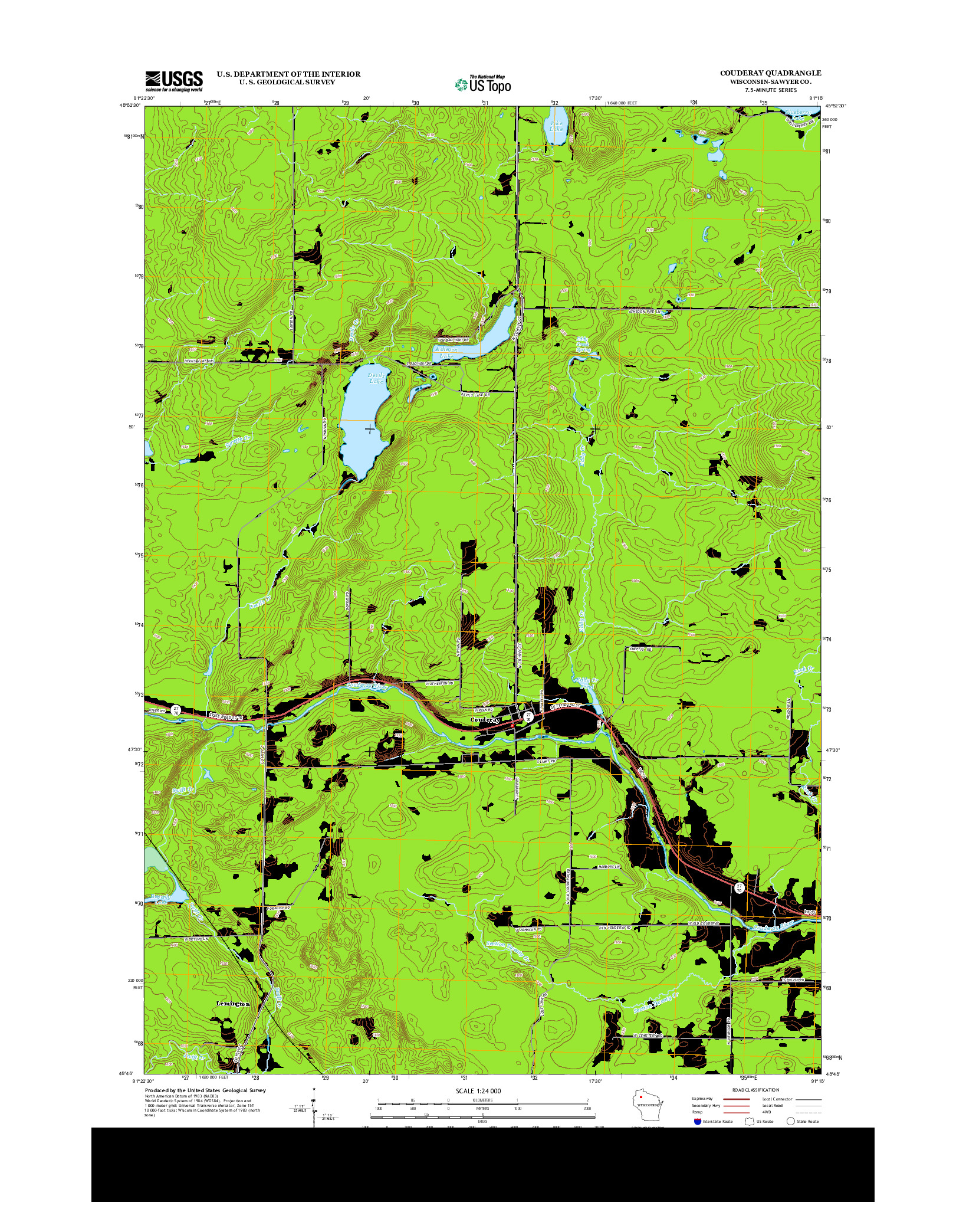 USGS US TOPO 7.5-MINUTE MAP FOR COUDERAY, WI 2013