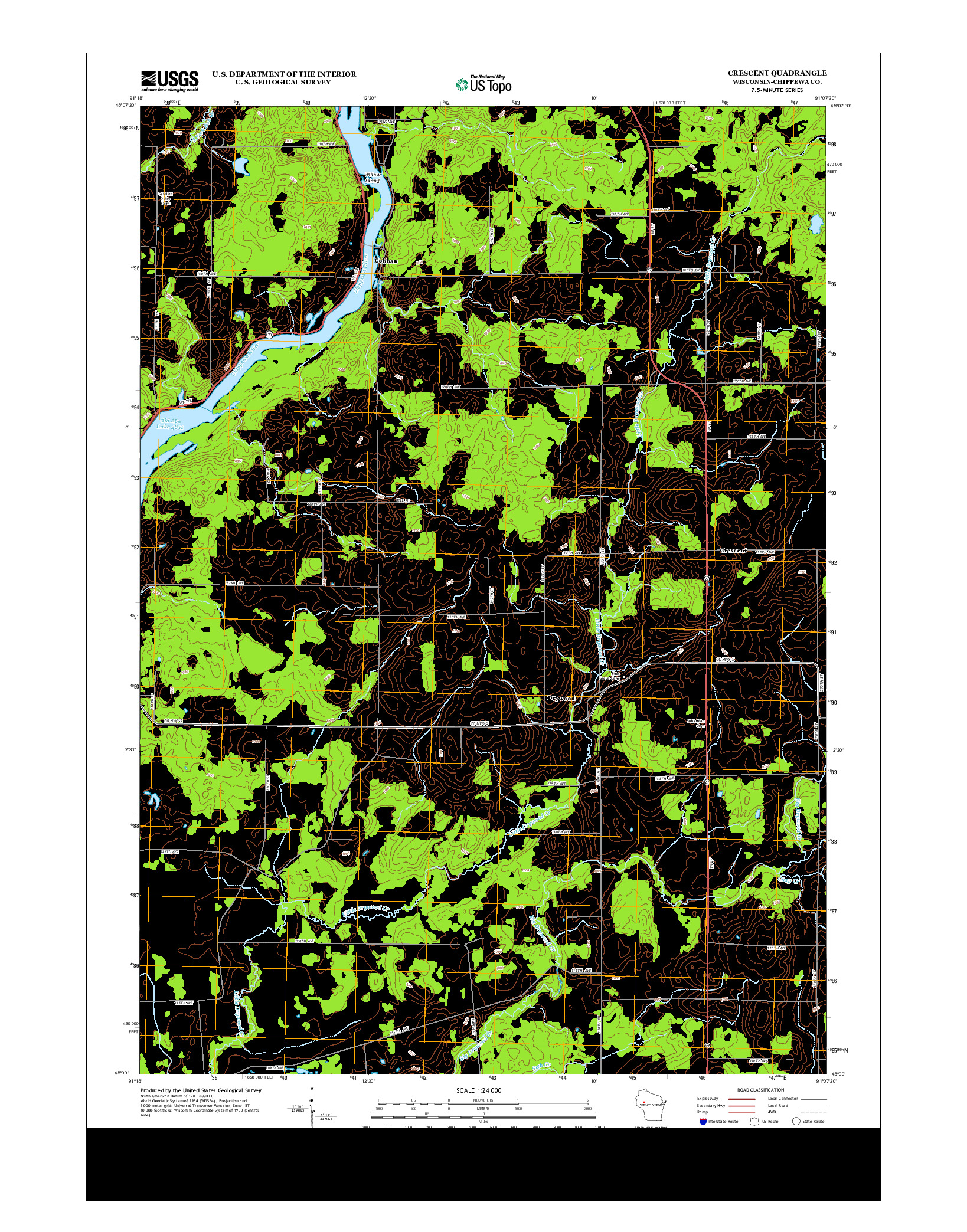 USGS US TOPO 7.5-MINUTE MAP FOR CRESCENT, WI 2013