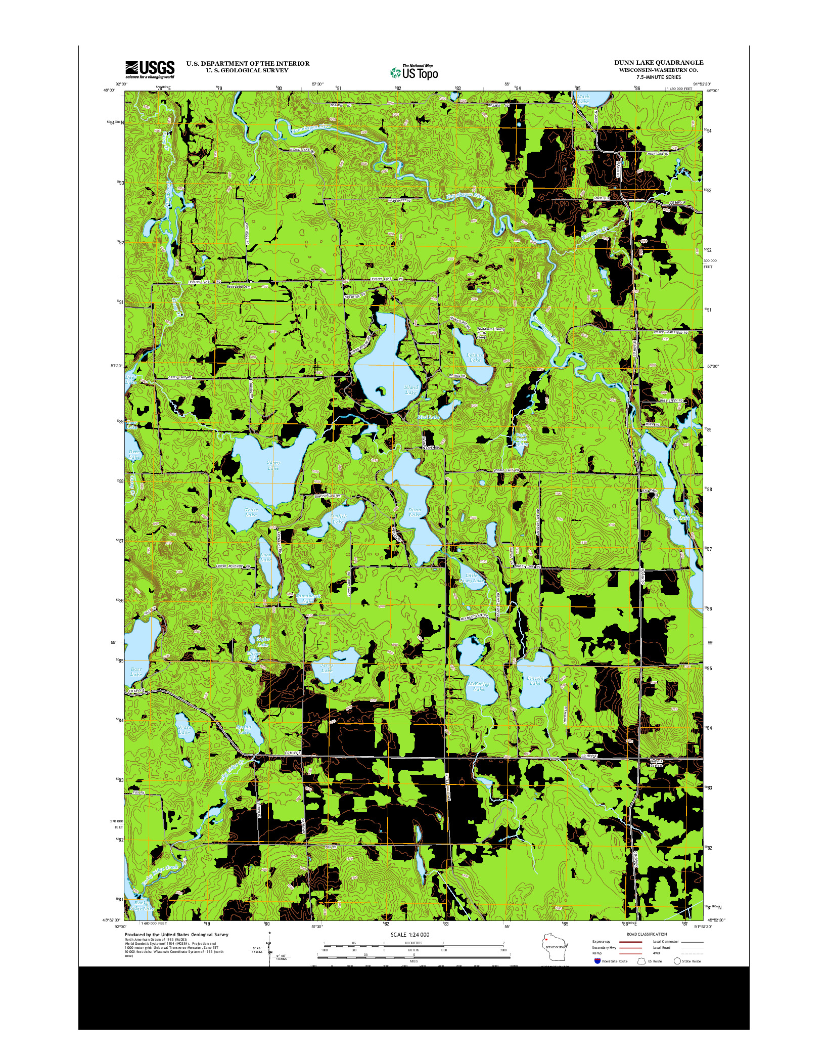 USGS US TOPO 7.5-MINUTE MAP FOR DUNN LAKE, WI 2013