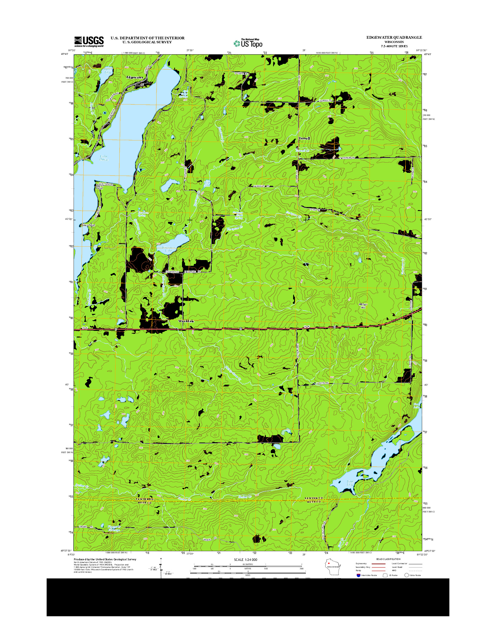 USGS US TOPO 7.5-MINUTE MAP FOR EDGEWATER, WI 2013