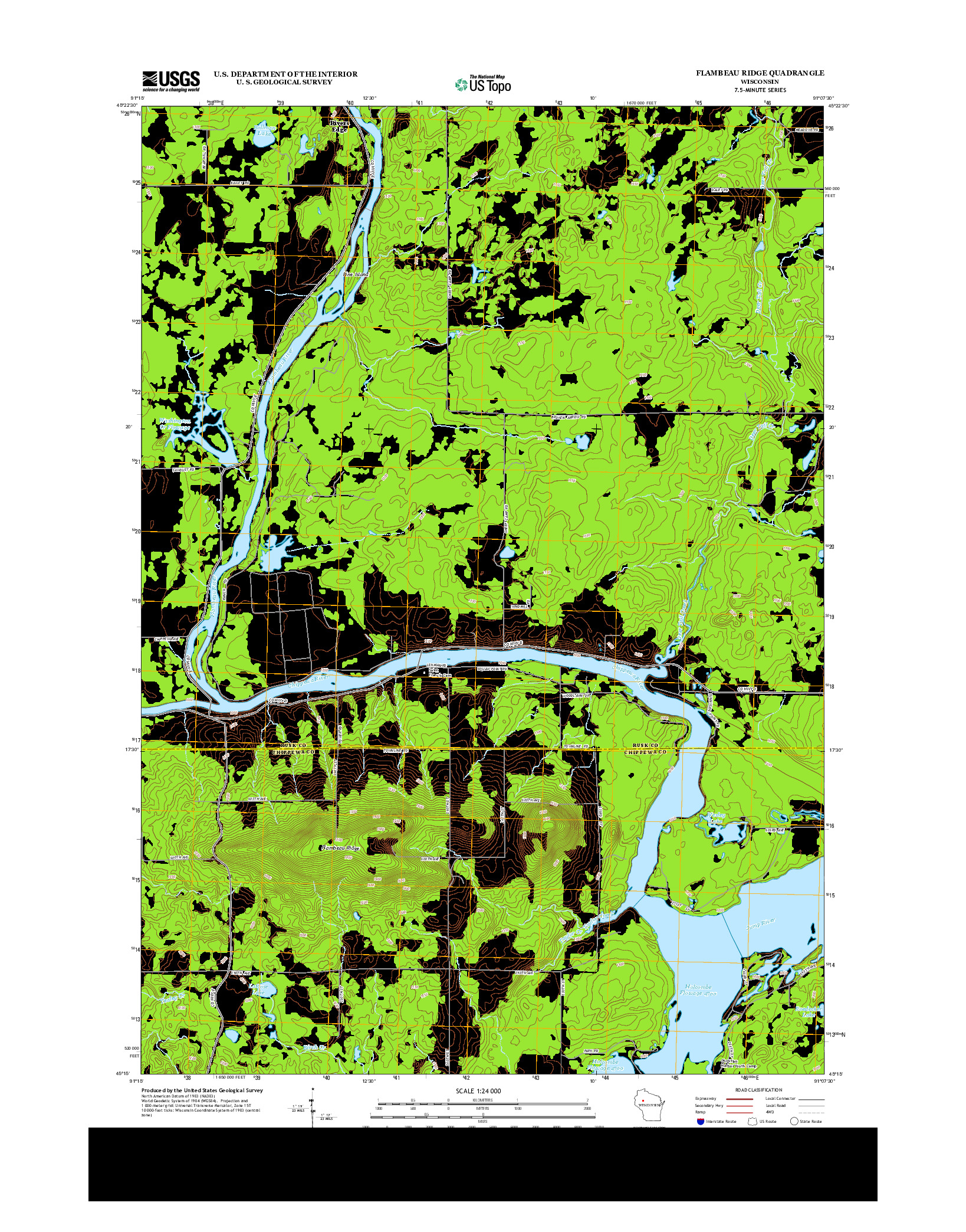 USGS US TOPO 7.5-MINUTE MAP FOR FLAMBEAU RIDGE, WI 2013