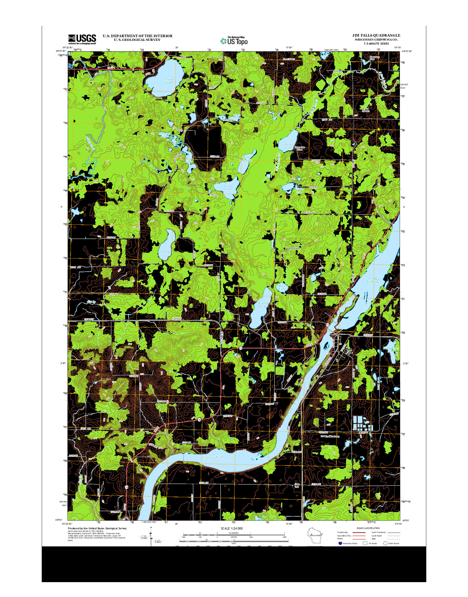USGS US TOPO 7.5-MINUTE MAP FOR JIM FALLS, WI 2013