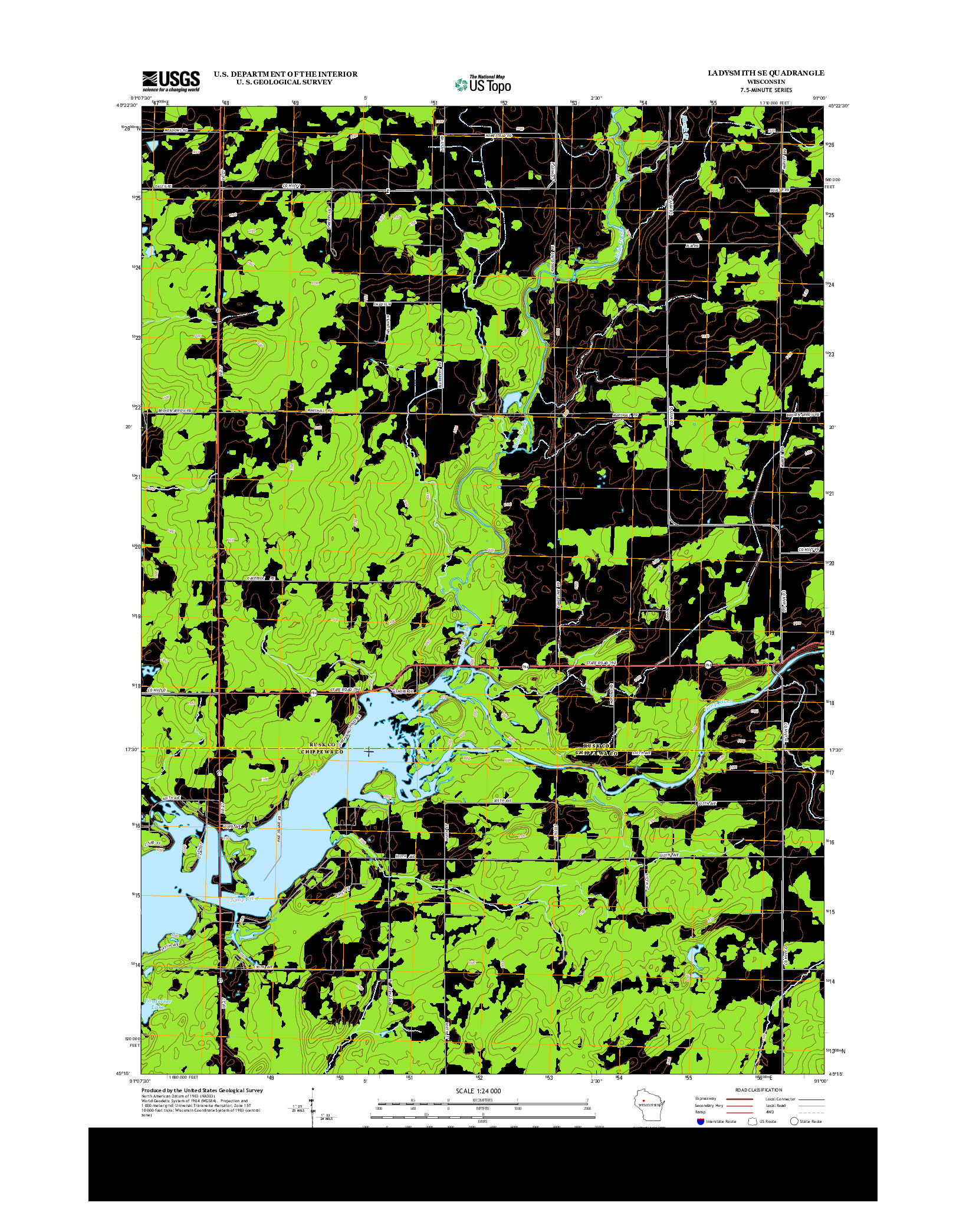USGS US TOPO 7.5-MINUTE MAP FOR LADYSMITH SE, WI 2013