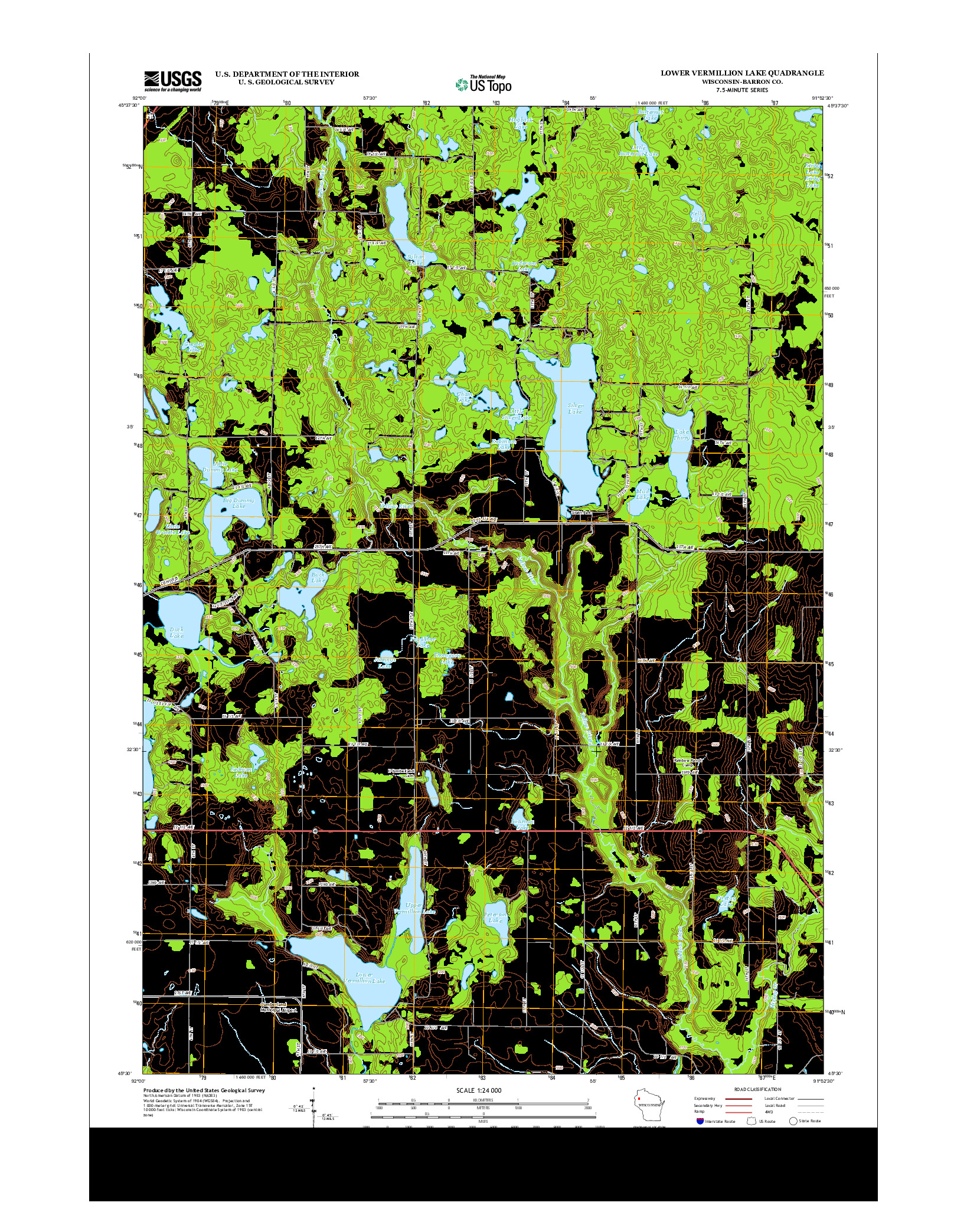 USGS US TOPO 7.5-MINUTE MAP FOR LOWER VERMILLION LAKE, WI 2013