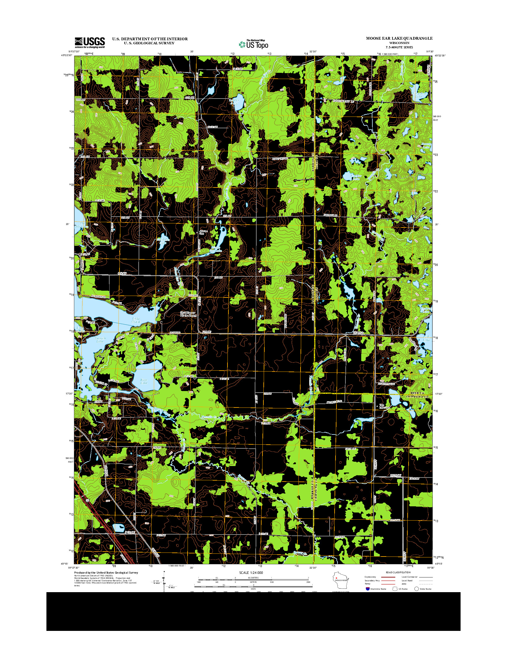 USGS US TOPO 7.5-MINUTE MAP FOR MOOSE EAR LAKE, WI 2013