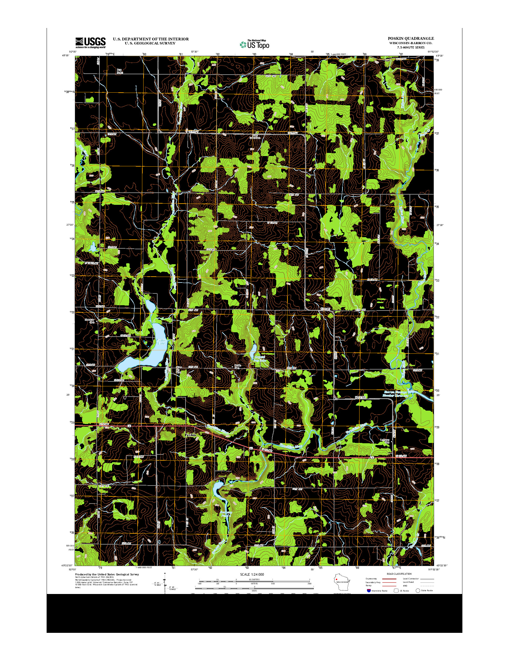 USGS US TOPO 7.5-MINUTE MAP FOR POSKIN, WI 2013
