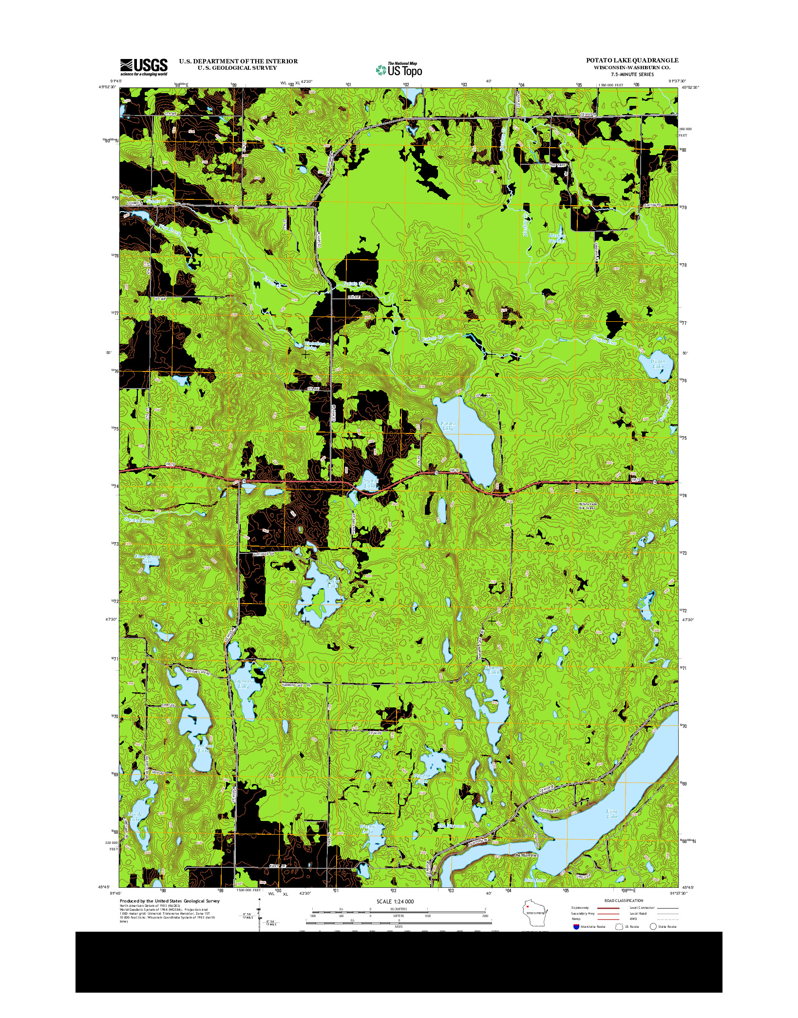 USGS US TOPO 7.5-MINUTE MAP FOR POTATO LAKE, WI 2013