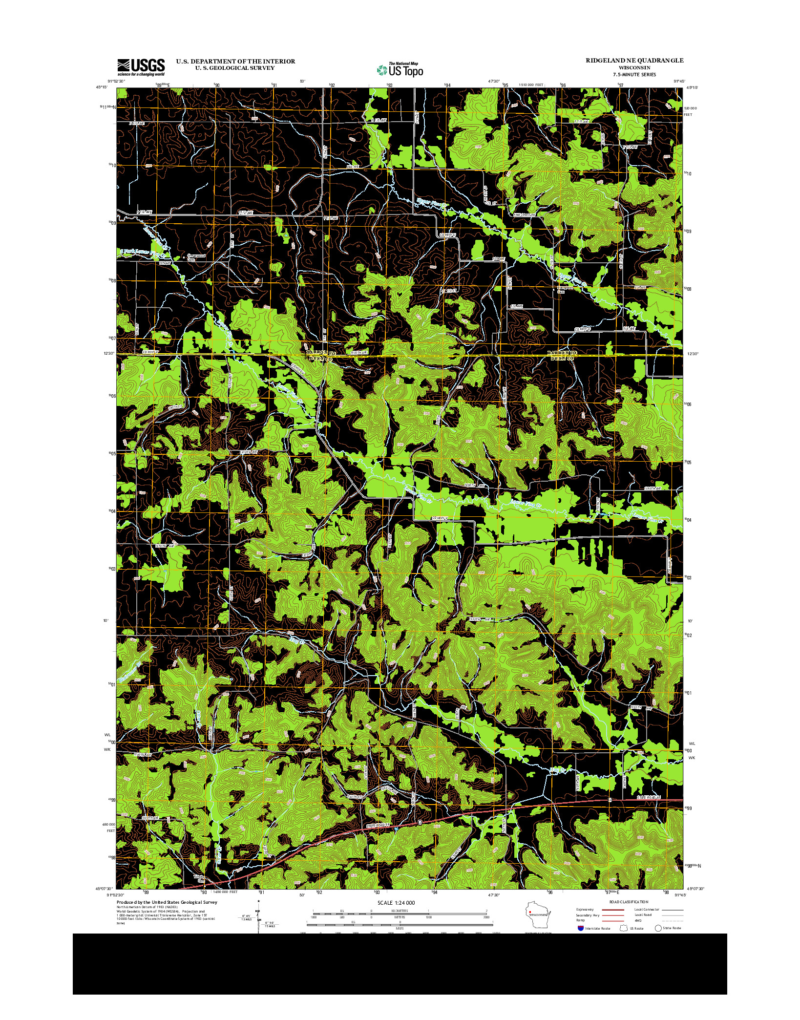 USGS US TOPO 7.5-MINUTE MAP FOR RIDGELAND NE, WI 2013