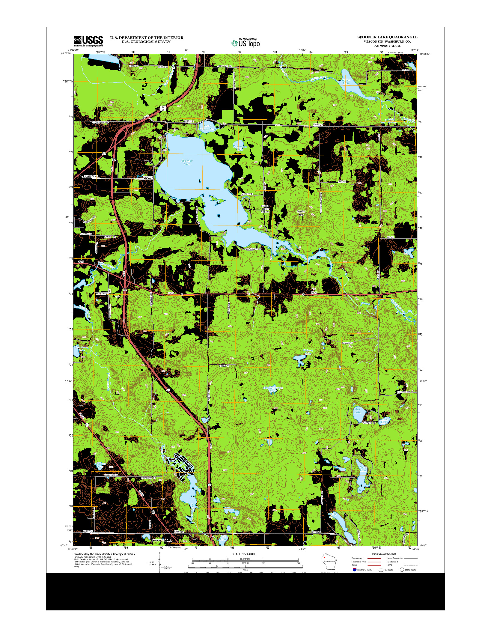 USGS US TOPO 7.5-MINUTE MAP FOR SPOONER LAKE, WI 2013