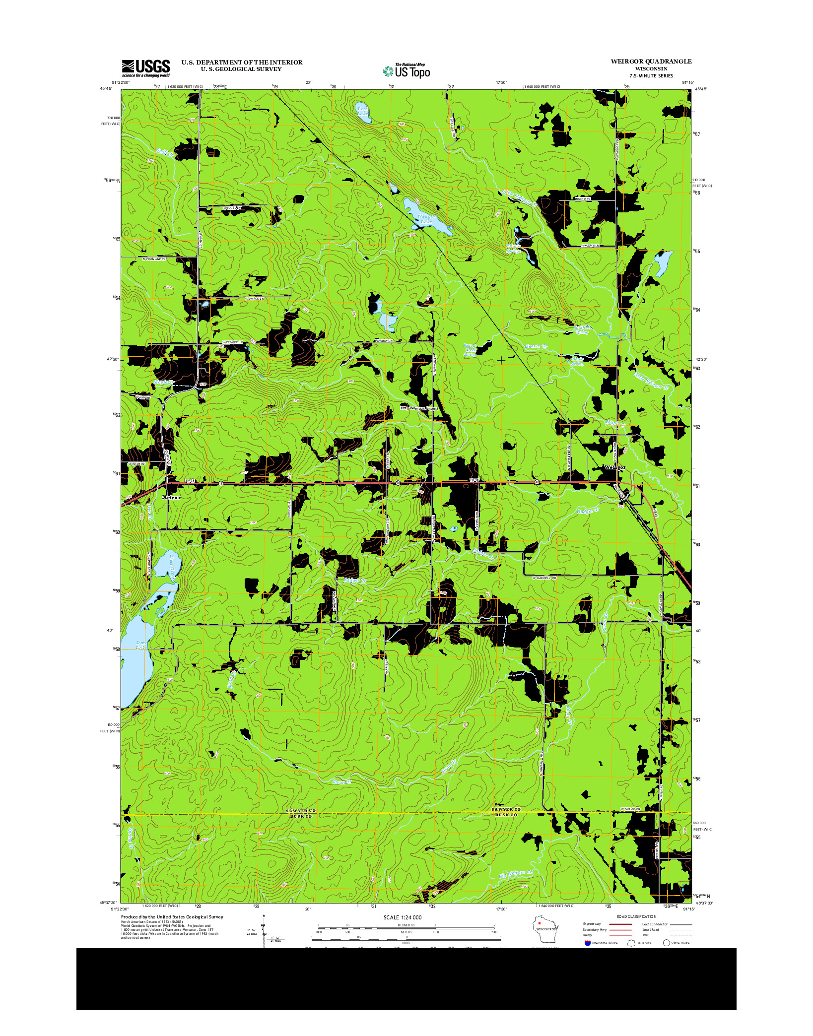 USGS US TOPO 7.5-MINUTE MAP FOR WEIRGOR, WI 2013