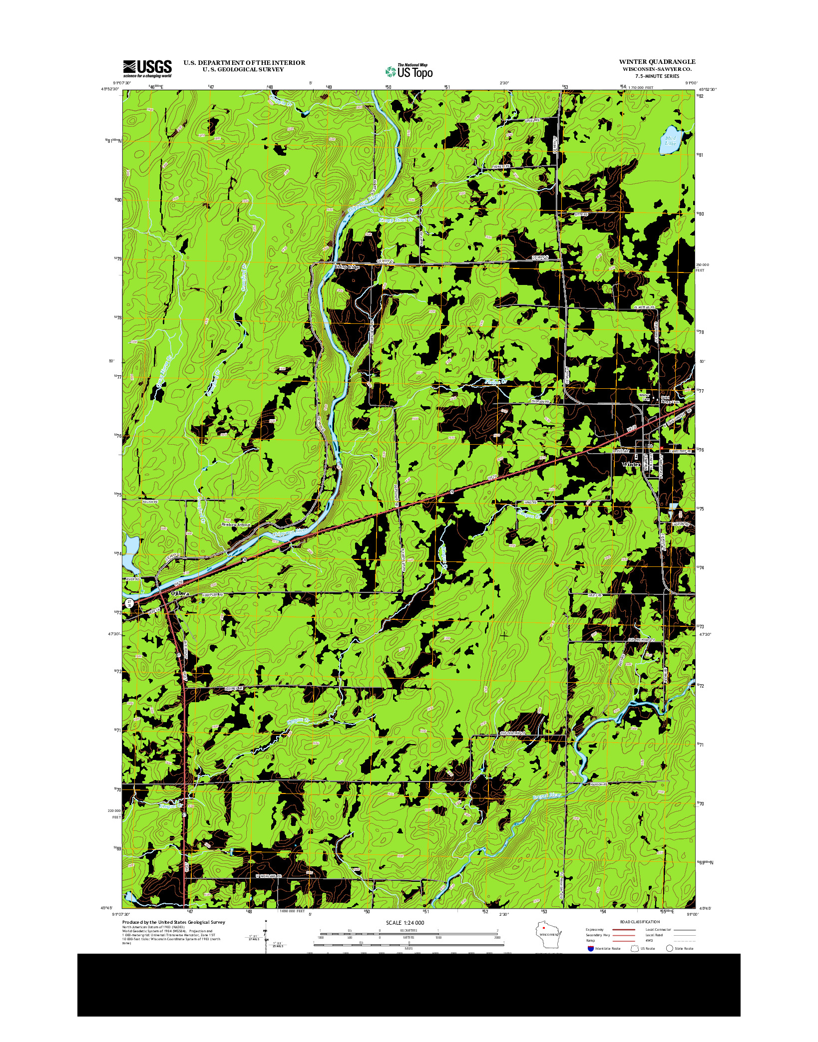 USGS US TOPO 7.5-MINUTE MAP FOR WINTER, WI 2013