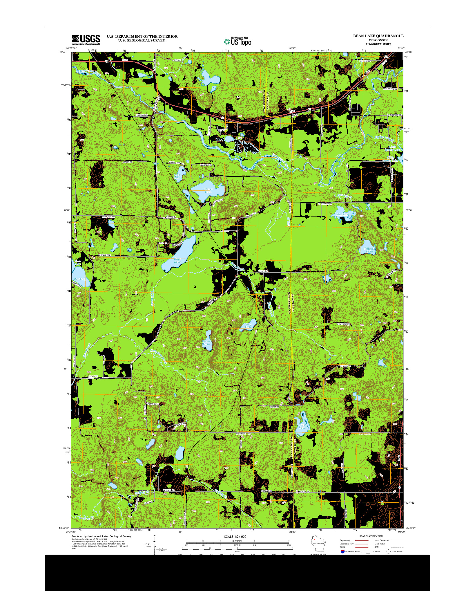 USGS US TOPO 7.5-MINUTE MAP FOR BEAN LAKE, WI 2013
