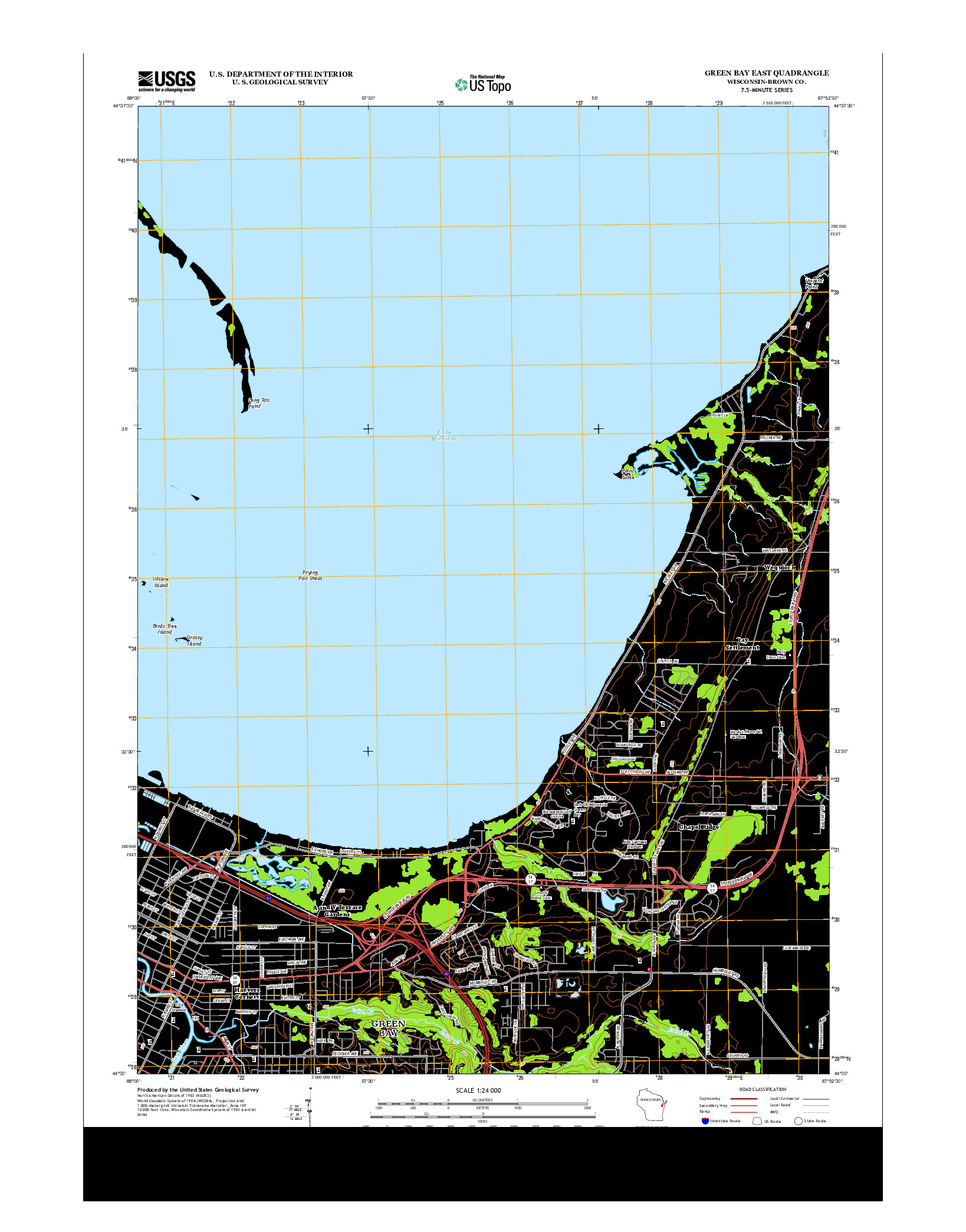 USGS US TOPO 7.5-MINUTE MAP FOR GREEN BAY EAST, WI 2013