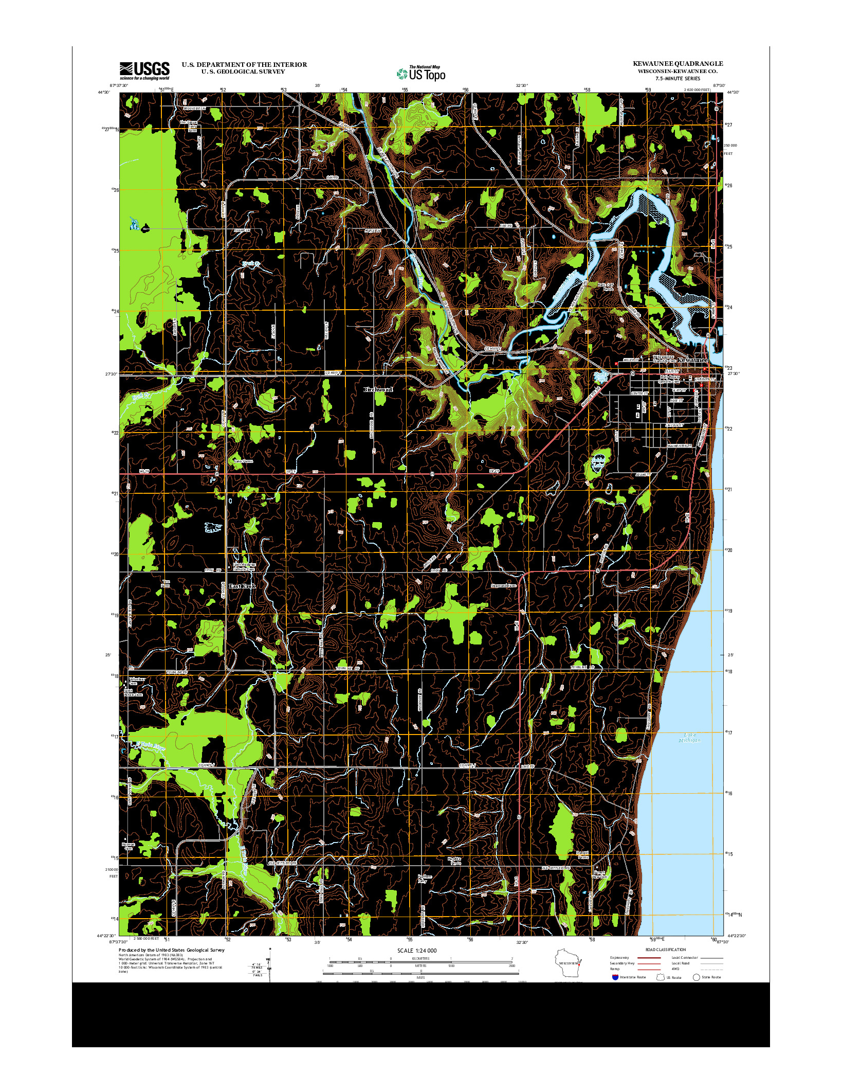 USGS US TOPO 7.5-MINUTE MAP FOR KEWAUNEE, WI 2013
