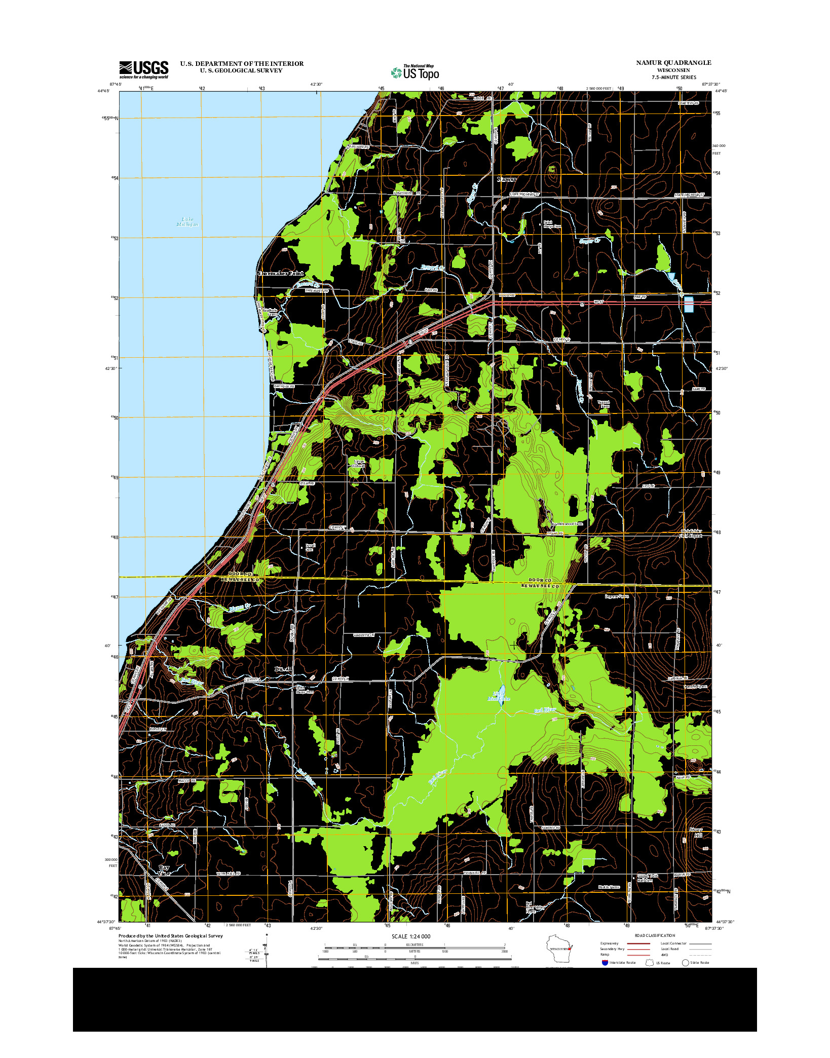USGS US TOPO 7.5-MINUTE MAP FOR NAMUR, WI 2013