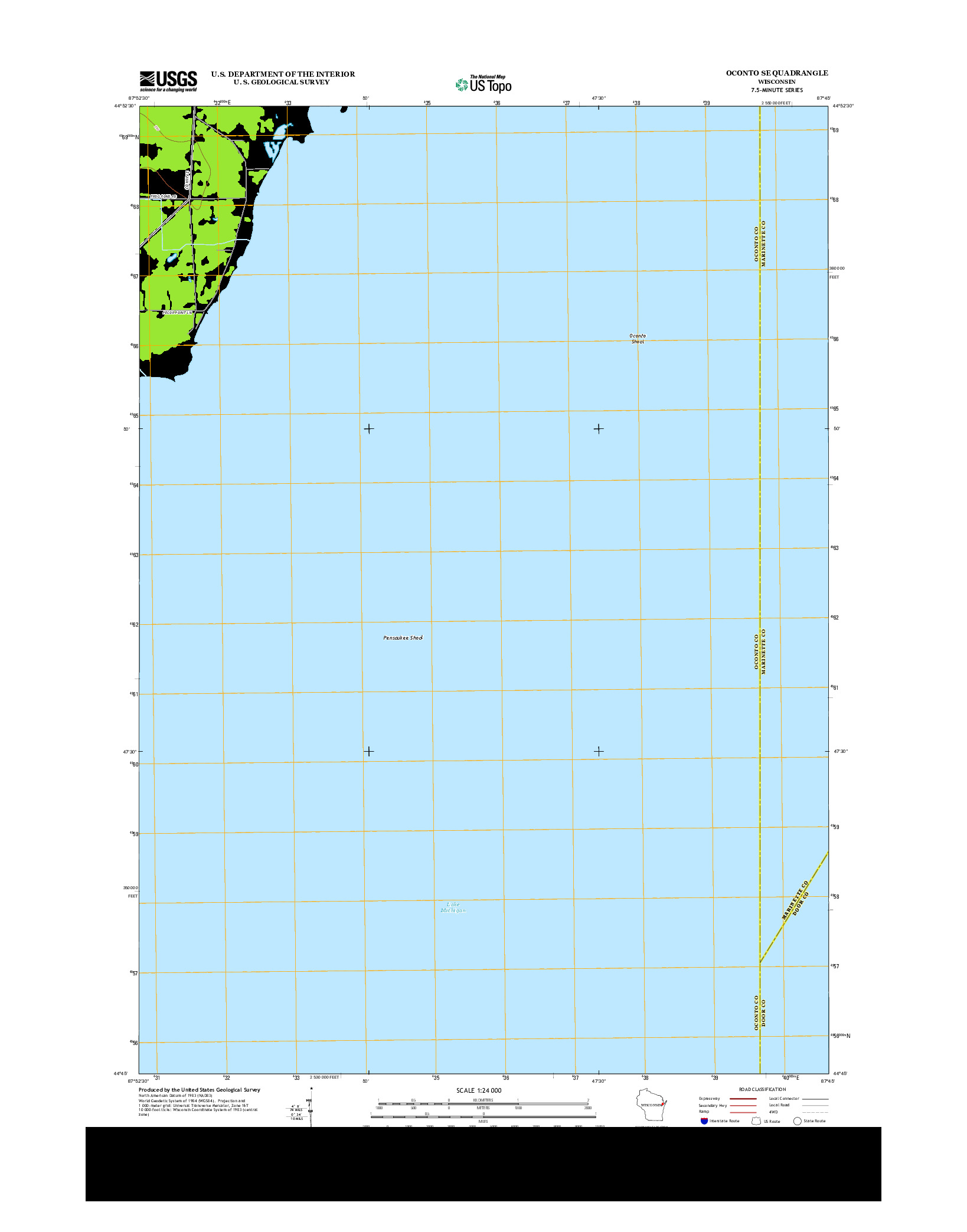 USGS US TOPO 7.5-MINUTE MAP FOR OCONTO SE, WI 2013